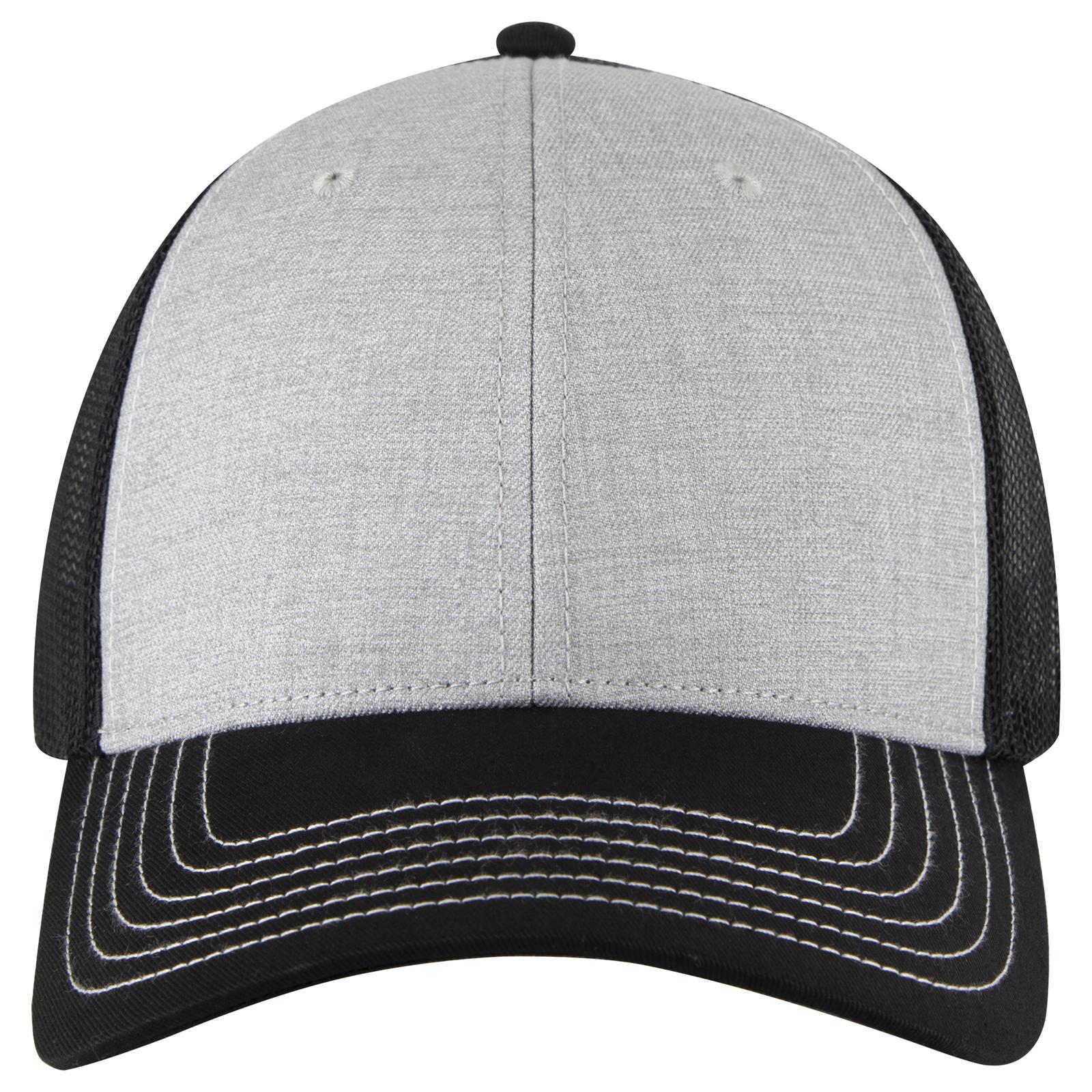 Front View of 037403B - Blk/Ht Gry/Blk OTTO CAP 6 Panel Low Profile Mesh Back Trucker Hat