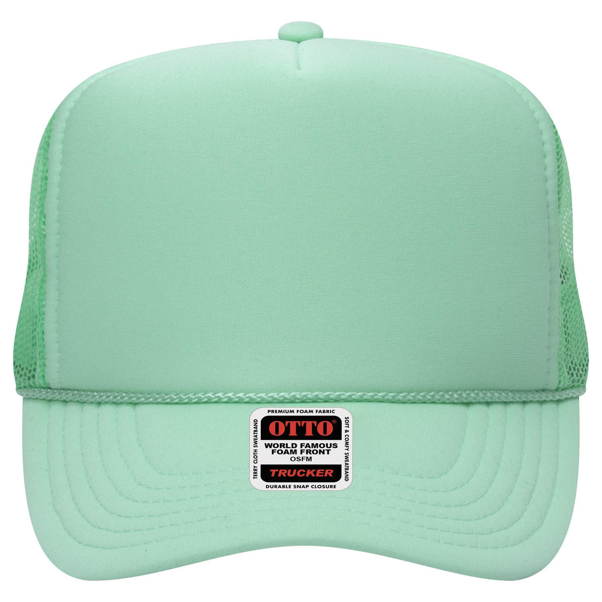 Front View of 038 - Seafoam Green OTTO CAP 5 Panel High Crown Mesh Back Trucker Hat