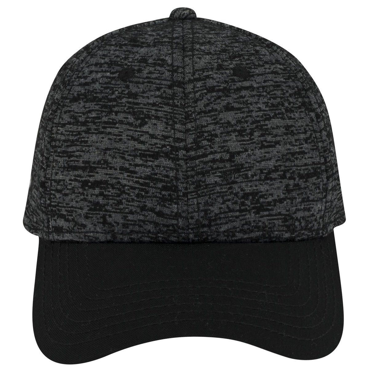 Front View of 0380 - Blk/Hthr. Blk OTTO CAP 6 Panel Low Profile Baseball Cap