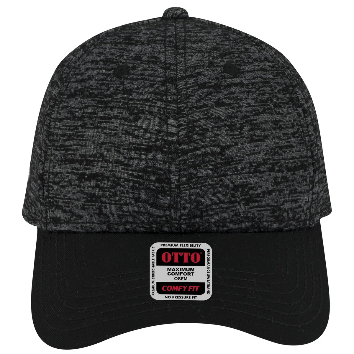 Front View of 0380 - Blk/Hthr. Blk OTTO CAP "OTTO COMFY FIT" 6 Panel Low Profile Baseball Cap