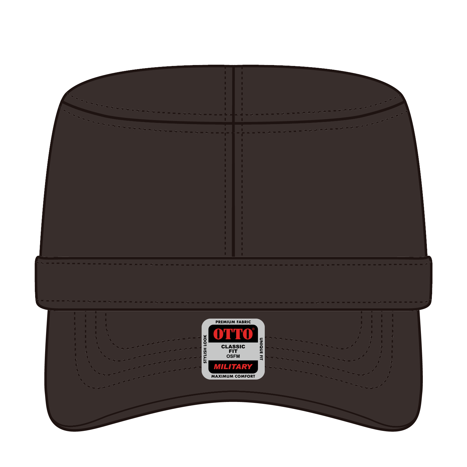 Front View of 039 - Dk. Brown OTTO CAP Military Hat