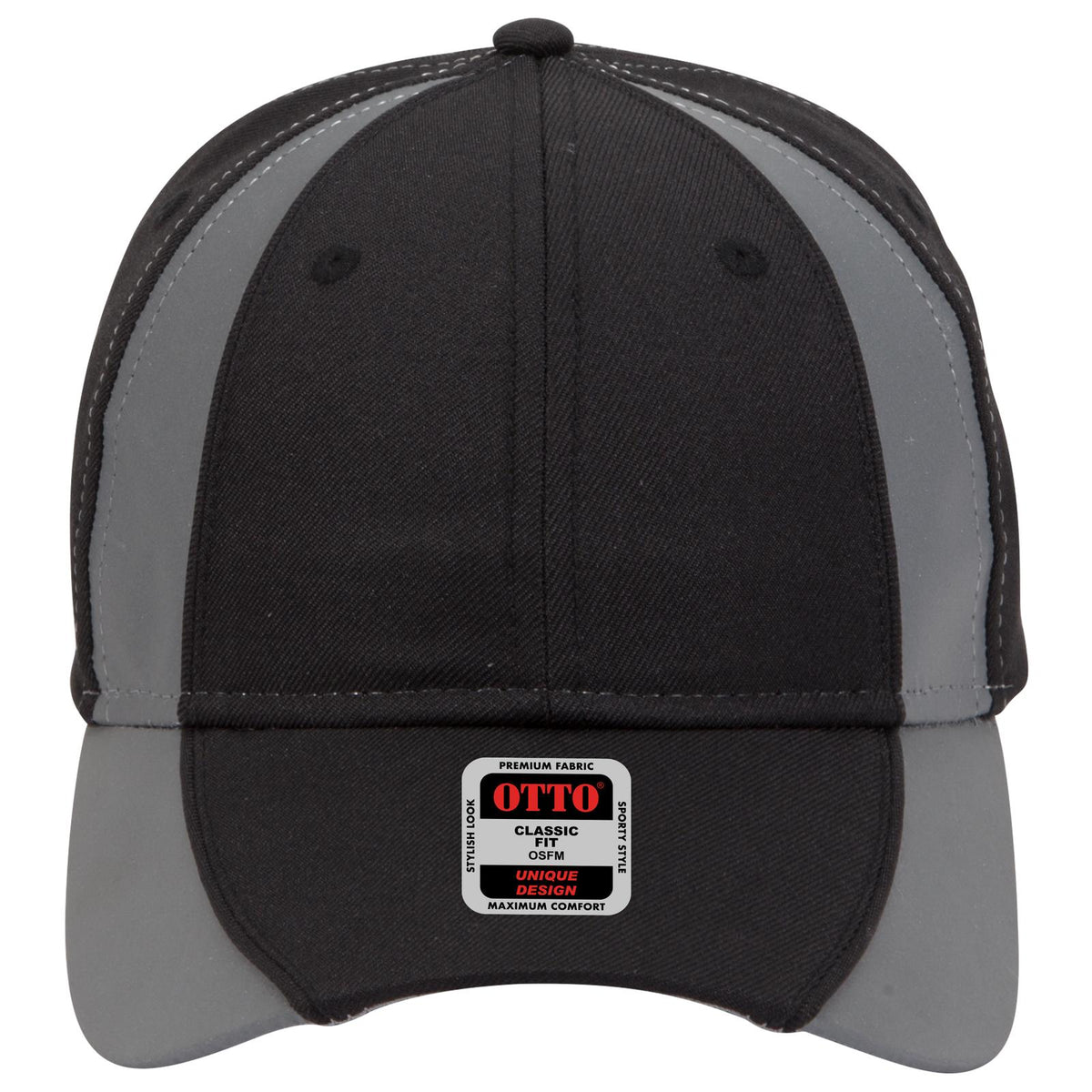 Front View of 0398 - Blk/Ref.Gry OTTO CAP 6 Panel Low Profile Baseball Cap