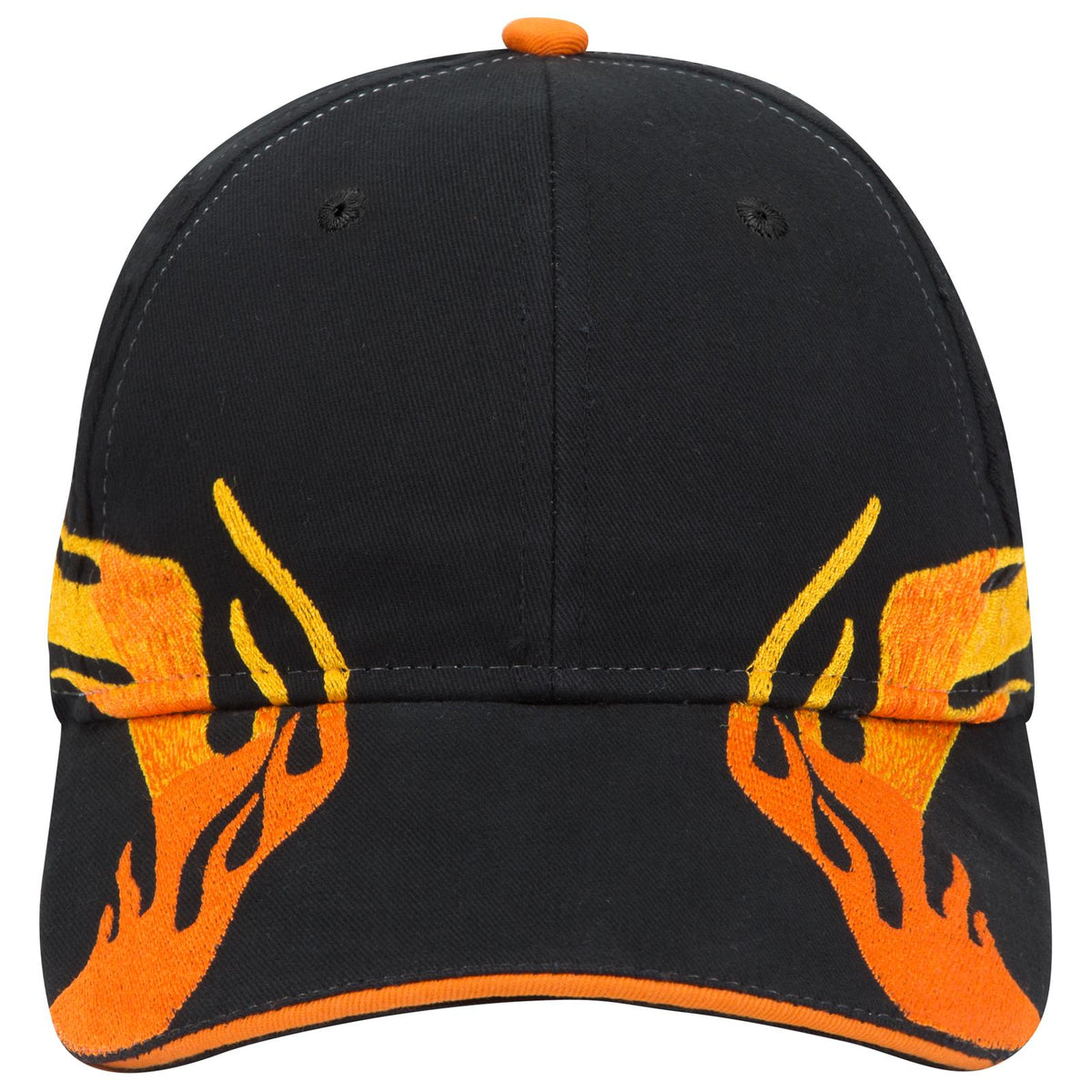 Front View of 039965D - Blk/Com/B.Org OTTO CAP 6 Panel Low Profile Baseball Cap