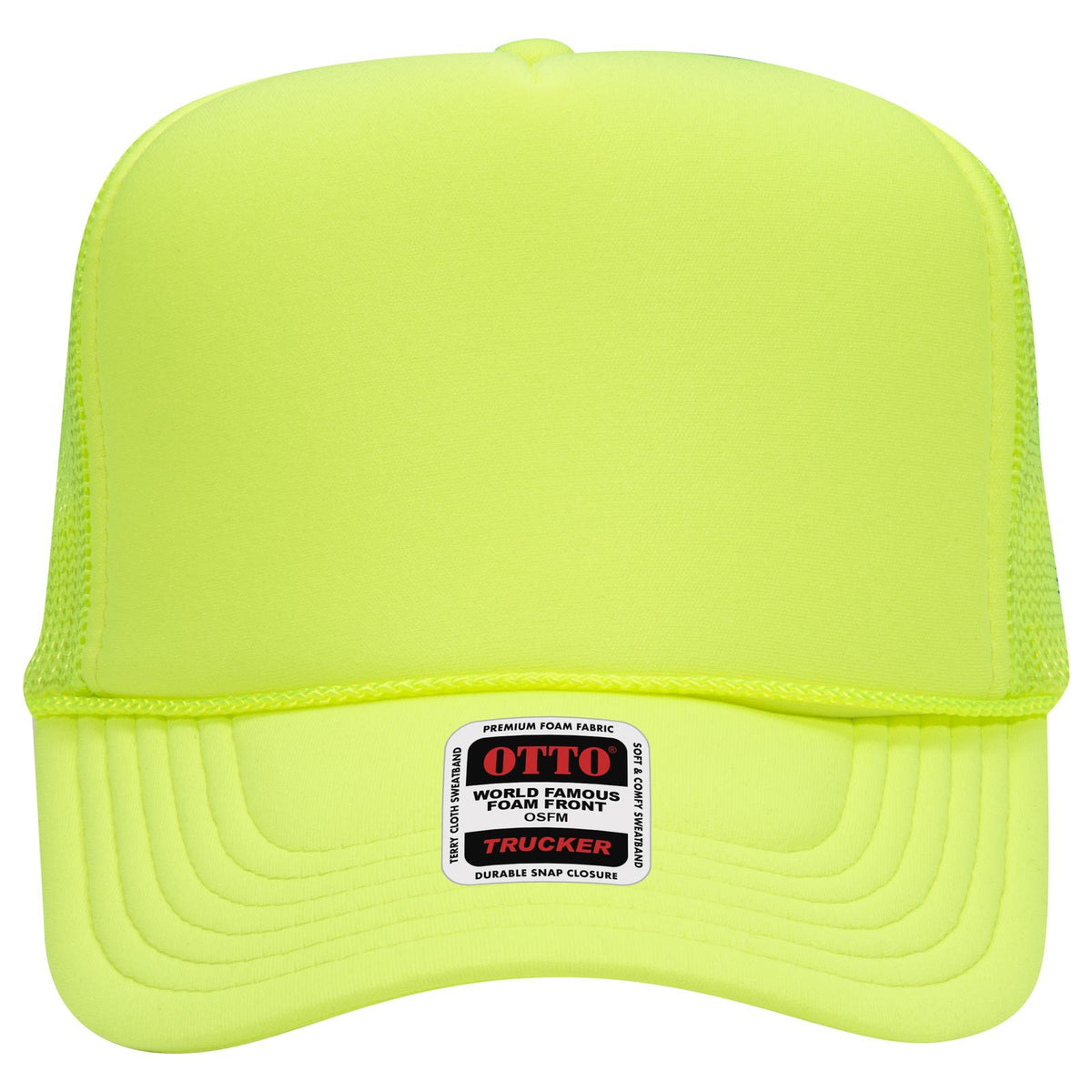 Front View of 040 - N. Yellow OTTO CAP 5 Panel High Crown Mesh Back Trucker Hat