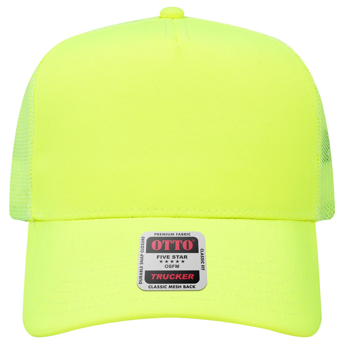 Front View of 040 - N. Yellow OTTO CAP 5 Panel Mid Profile Mesh Back Trucker Hat