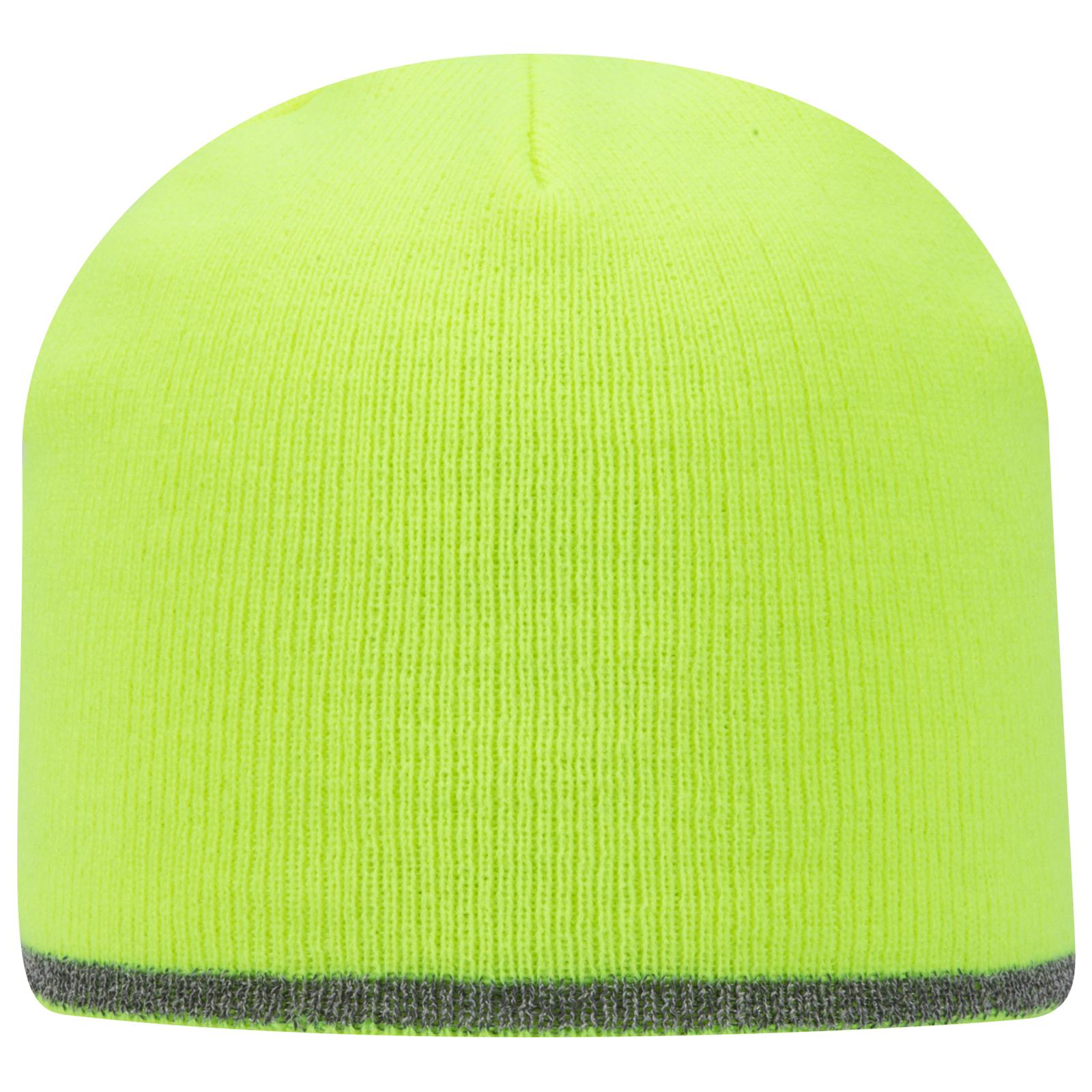 Front View of 040 - N. Yellow OTTO CAP 9" Classic Knit Beanie w/ Reflective Stripe