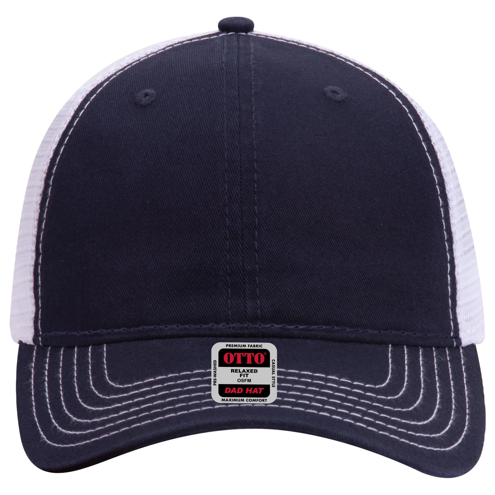 Right View of 040416 - Nvy/Nvy/Wht OTTO CAP 6 Panel Low Profile Mesh Back Trucker Dad Hat