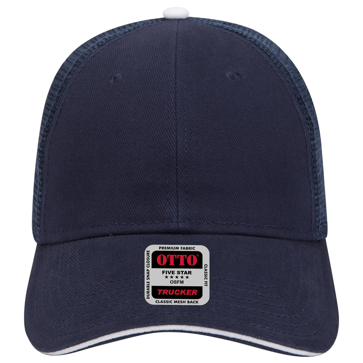 Front View of 040416 - Nvy/Nvy/Wht OTTO CAP 6 Panel Low Profile Mesh Back Trucker Hat