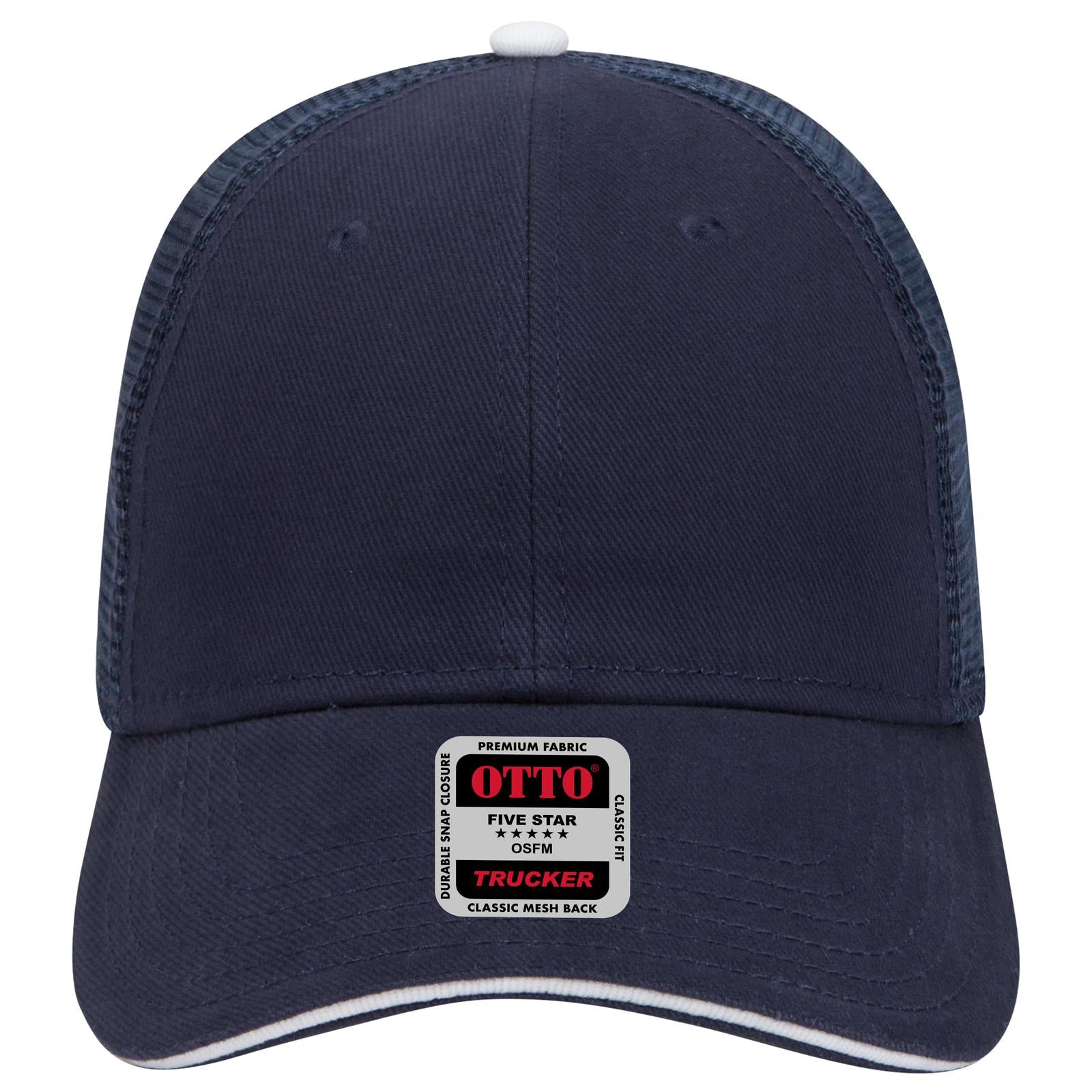 Right View of 040416 - Nvy/Nvy/Wht OTTO CAP 6 Panel Low Profile Mesh Back Trucker Hat
