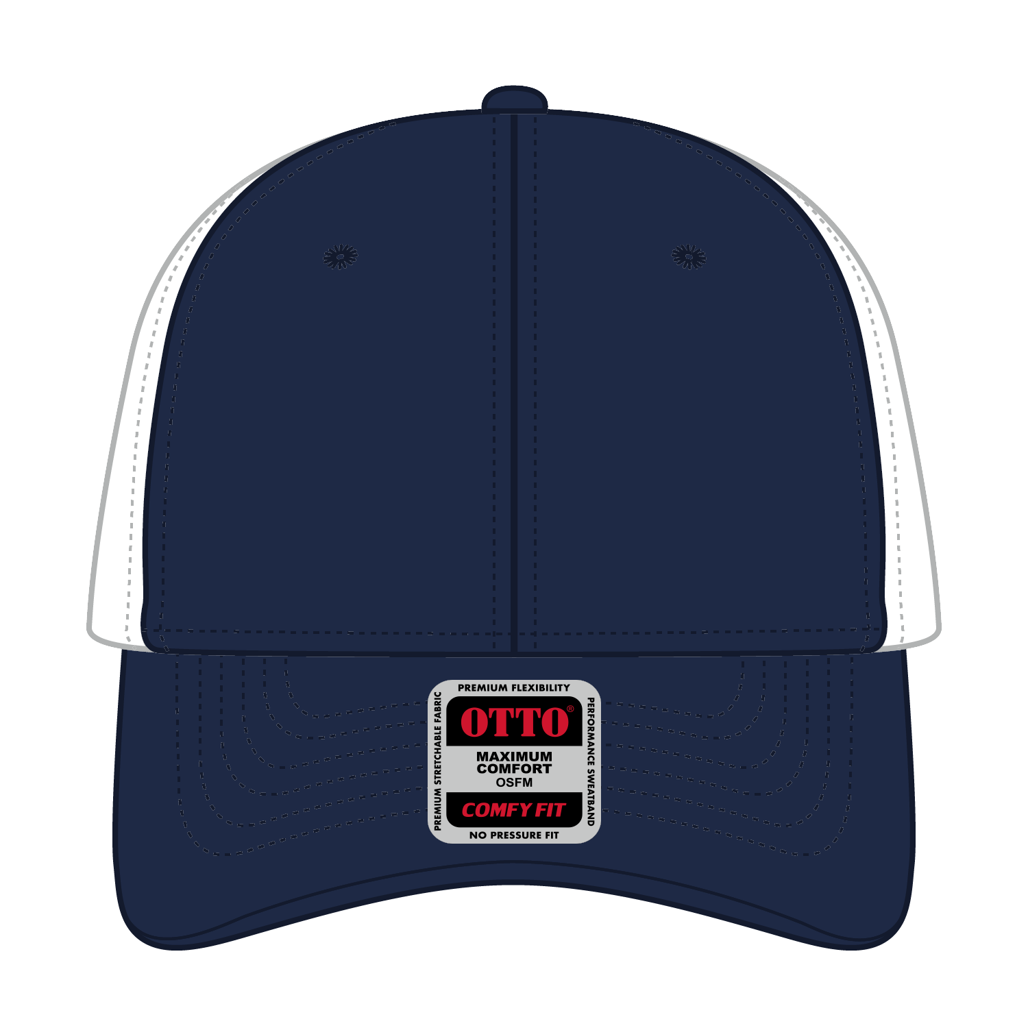 Front View of 040416 - Nvy/Nvy/Wht OTTO CAP "OTTO COMFY FIT" 6 Panel Low Profile Mesh Back Trucker Hat