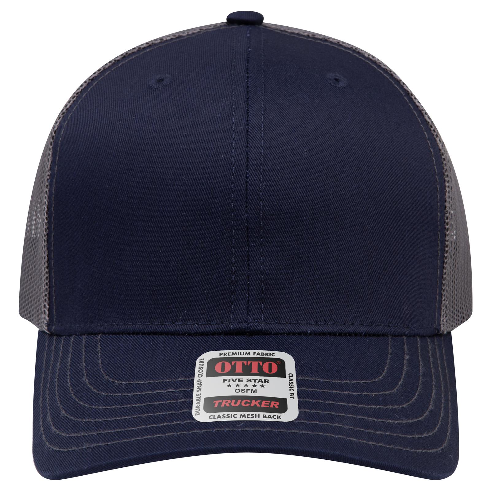 Right View of 040425 - Nvy/Nvy/Ch.Gry OTTO CAP 6 Panel Mid Profile Mesh Back Trucker Hat