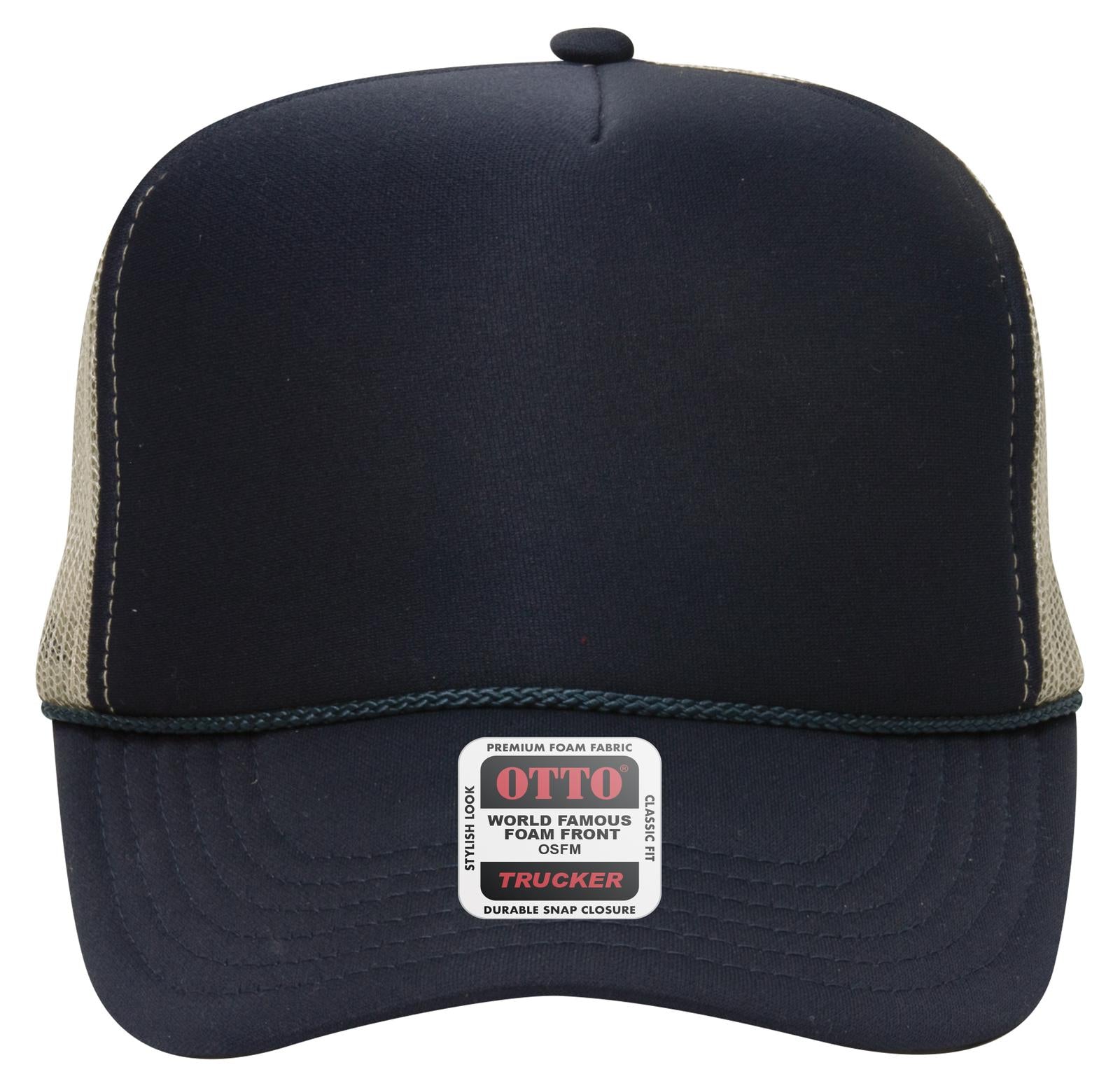 Right View of 040432 - Nvy/Nvy/Kha OTTO CAP 5 Panel High Crown Mesh Back Trucker Hat