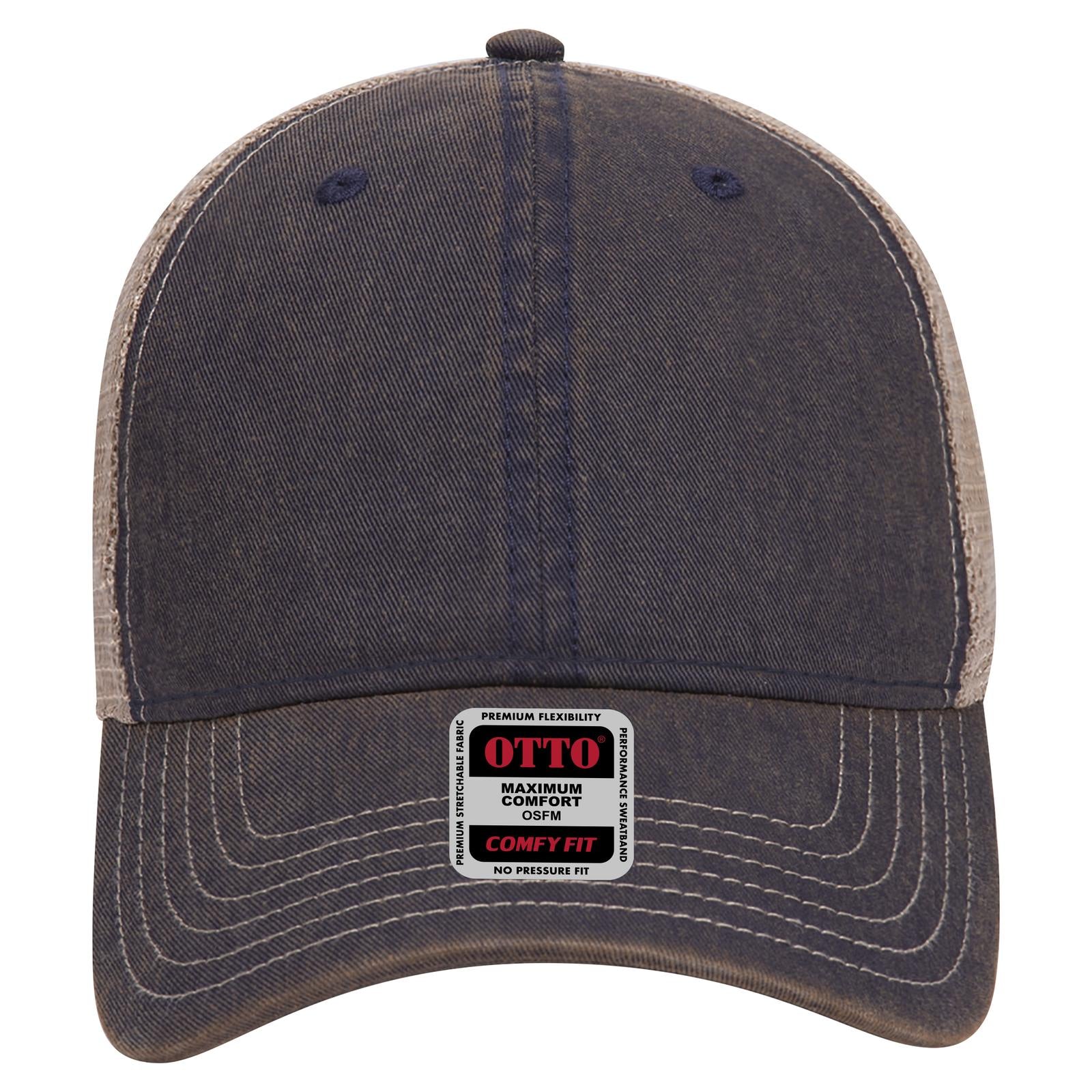 Right View of 040432 - Nvy/Nvy/Kha OTTO CAP 6 Panel Low Profile Mesh Back Trucker Dad Hat