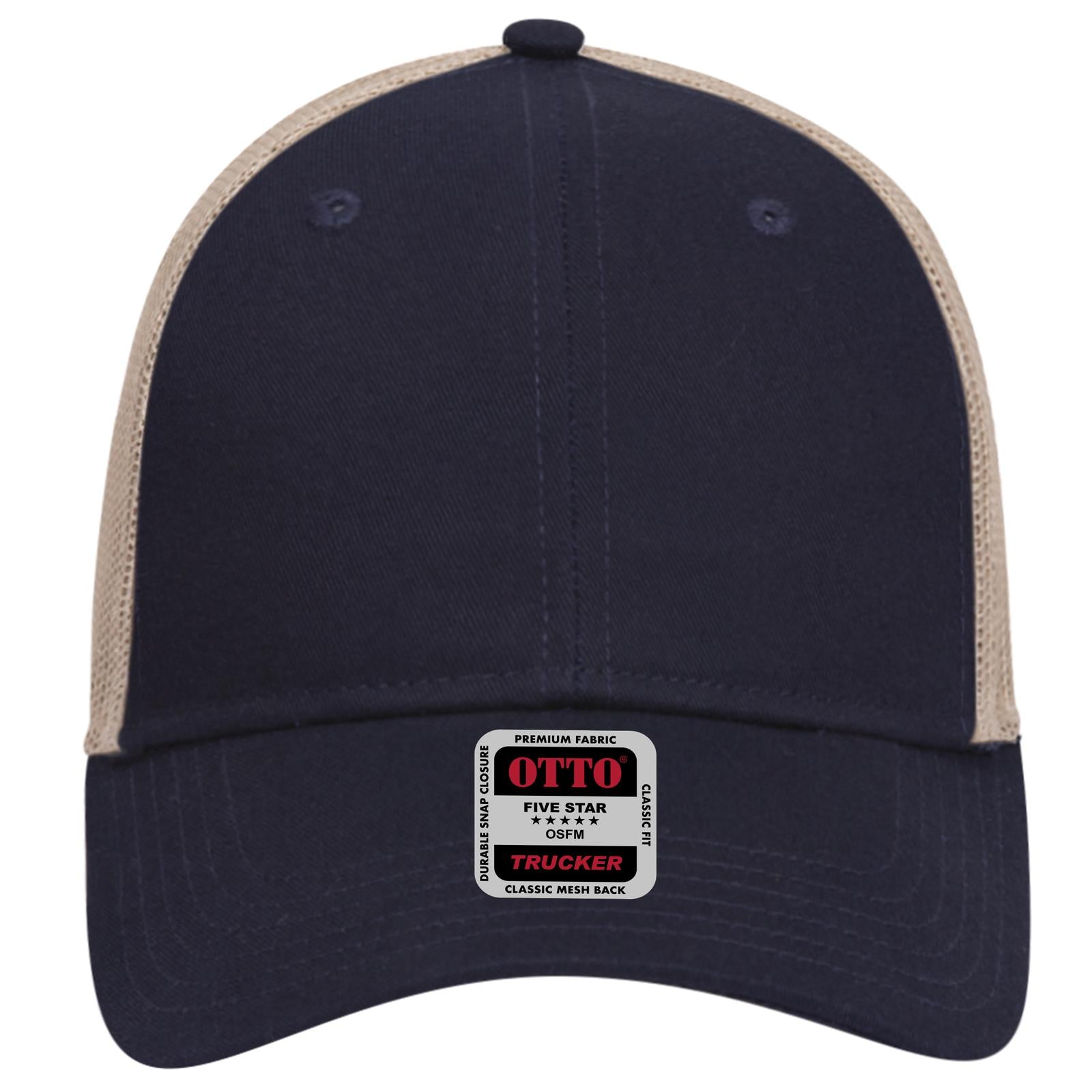 Right View of 040432 - Nvy/Nvy/Kha OTTO CAP 6 Panel Low Profile Mesh Back Trucker Hat