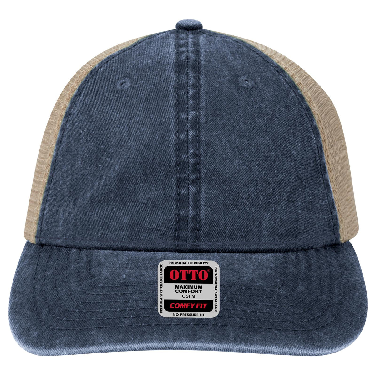 Front View of 040432 - Nvy/Nvy/Kha OTTO CAP "OTTO COMFY FIT" 6 Panel Low Profile Mesh Back Trucker Hat