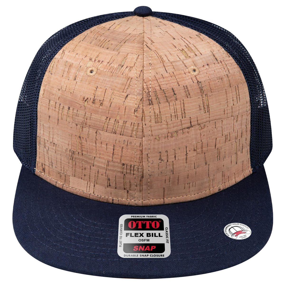 Front View of 0411204 - Nvy/Cork/Nvy OTTO CAP "OTTO SNAP" 6 Panel Pro Style Mesh Back Trucker Snapback Hat