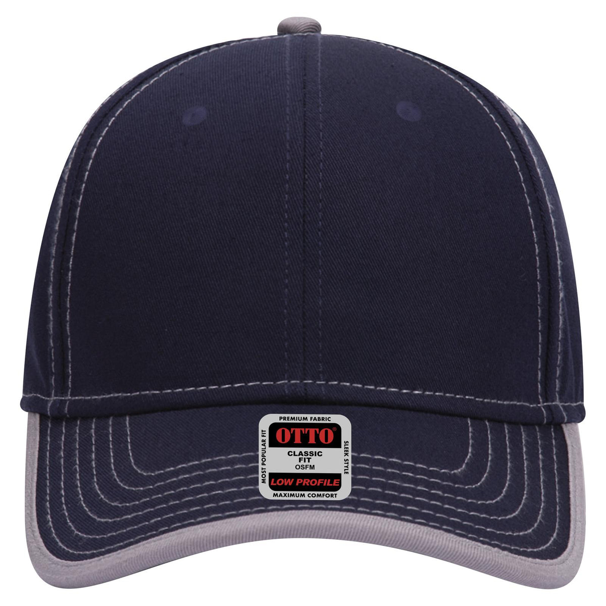 Front View of 0414 - Nvy/Gry OTTO CAP 6 Panel Low Profile Baseball Cap