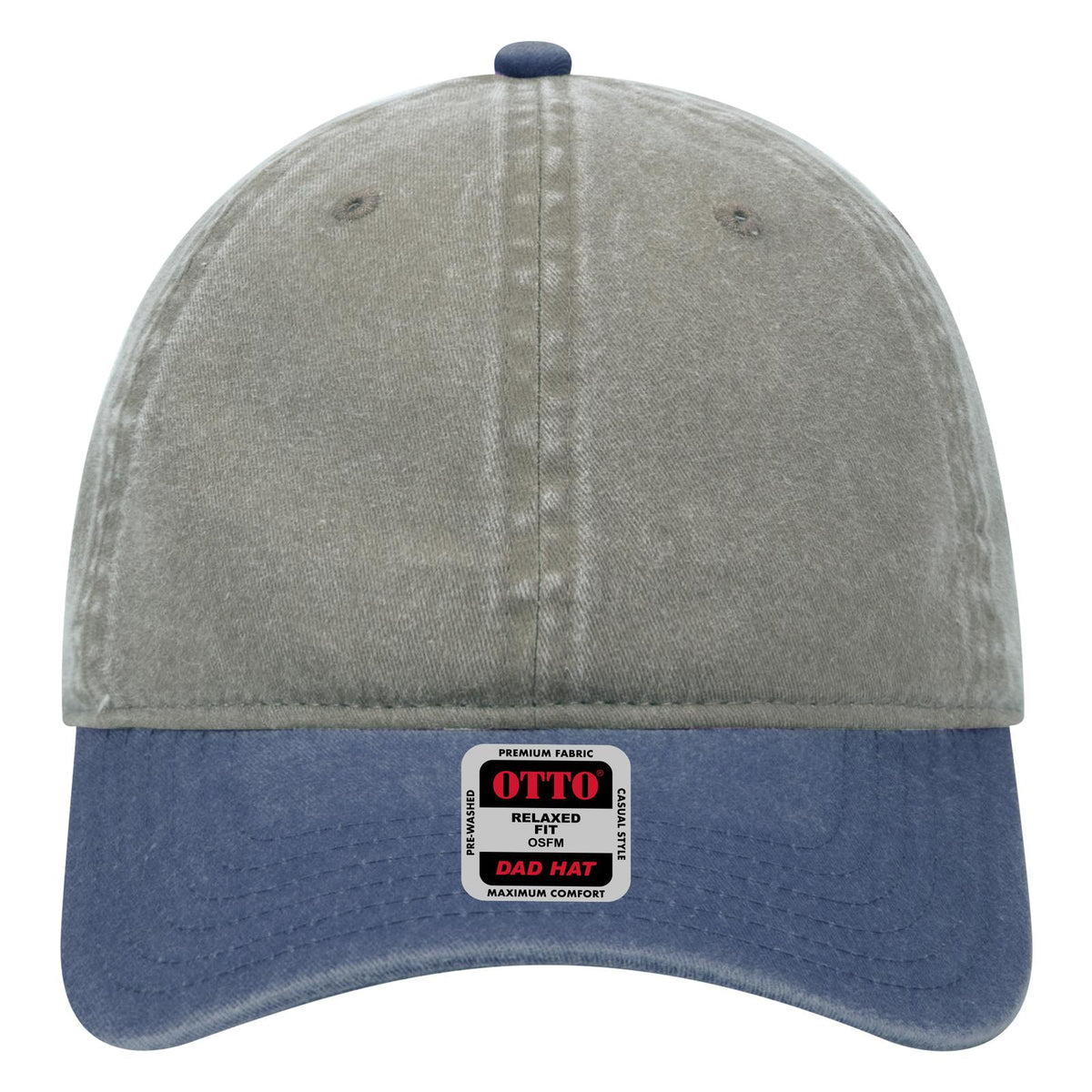 Front View of 0414 - Nvy/Gry OTTO CAP 6 Panel Low Profile Dad Hat