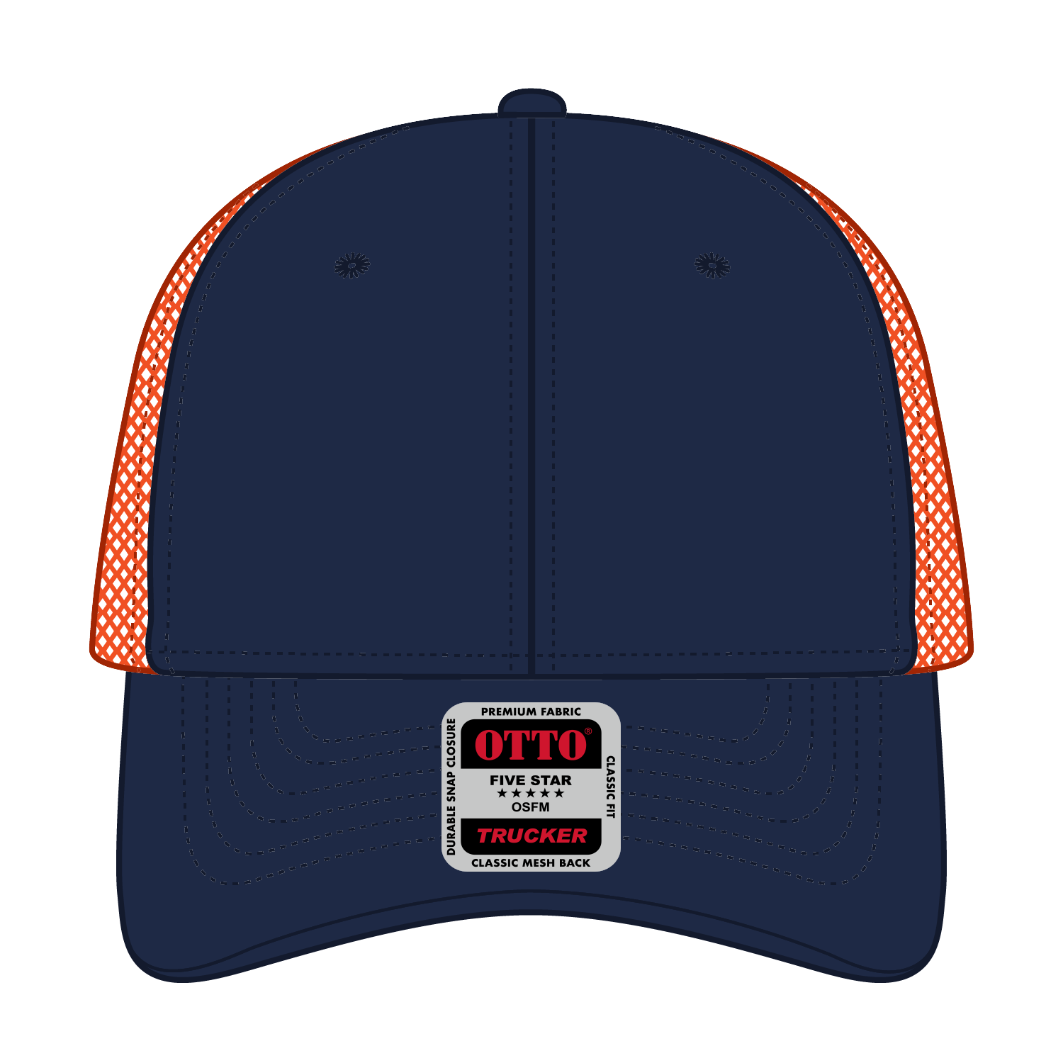 Front View of 0414 - Nvy/Gry OTTO CAP 6 Panel Low Profile Mesh Back Trucker Hat