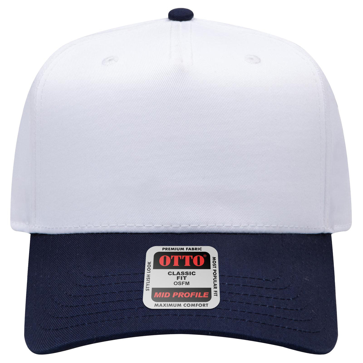 Front View of 0416 - Nvy/Wht OTTO CAP 5 Panel Mid Profile Baseball Cap