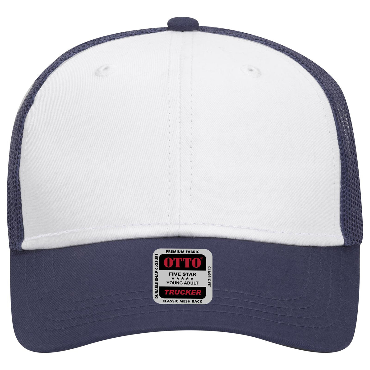 Front View of 041604 - Nvy/Wht/Nvy OTTO CAP 6 Panel Low Profile Mesh Back Trucker Hat