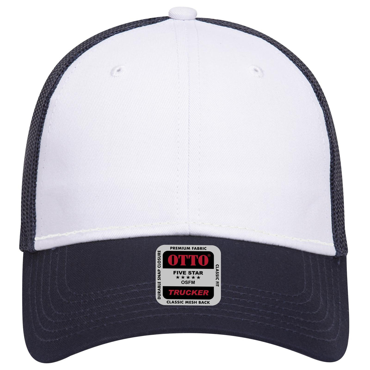 Front View of 041604 - Nvy/Wht/Nvy OTTO CAP 6 Panel Low Profile Mesh Back Trucker Hat