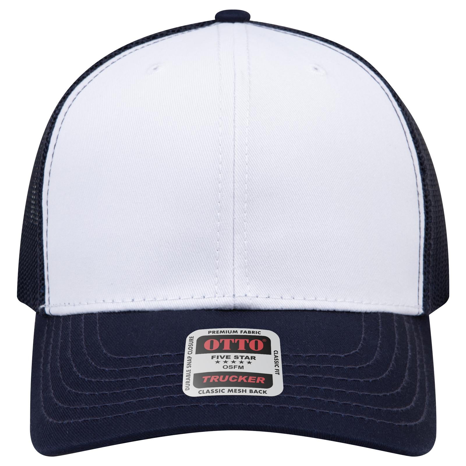 Right View of 041604 - Nvy/Wht/Nvy OTTO CAP 6 Panel Mid Profile Mesh Back Trucker Hat
