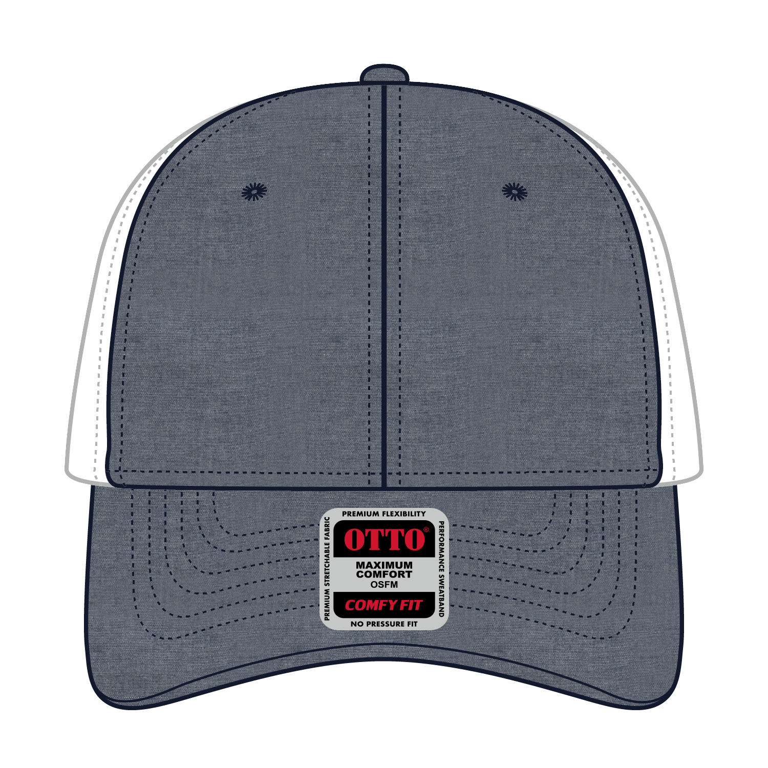 Front View of 0416C - Nvy/Wht OTTO CAP "OTTO COMFY FIT" 6 Panel Low Profile Mesh Back Trucker Hat