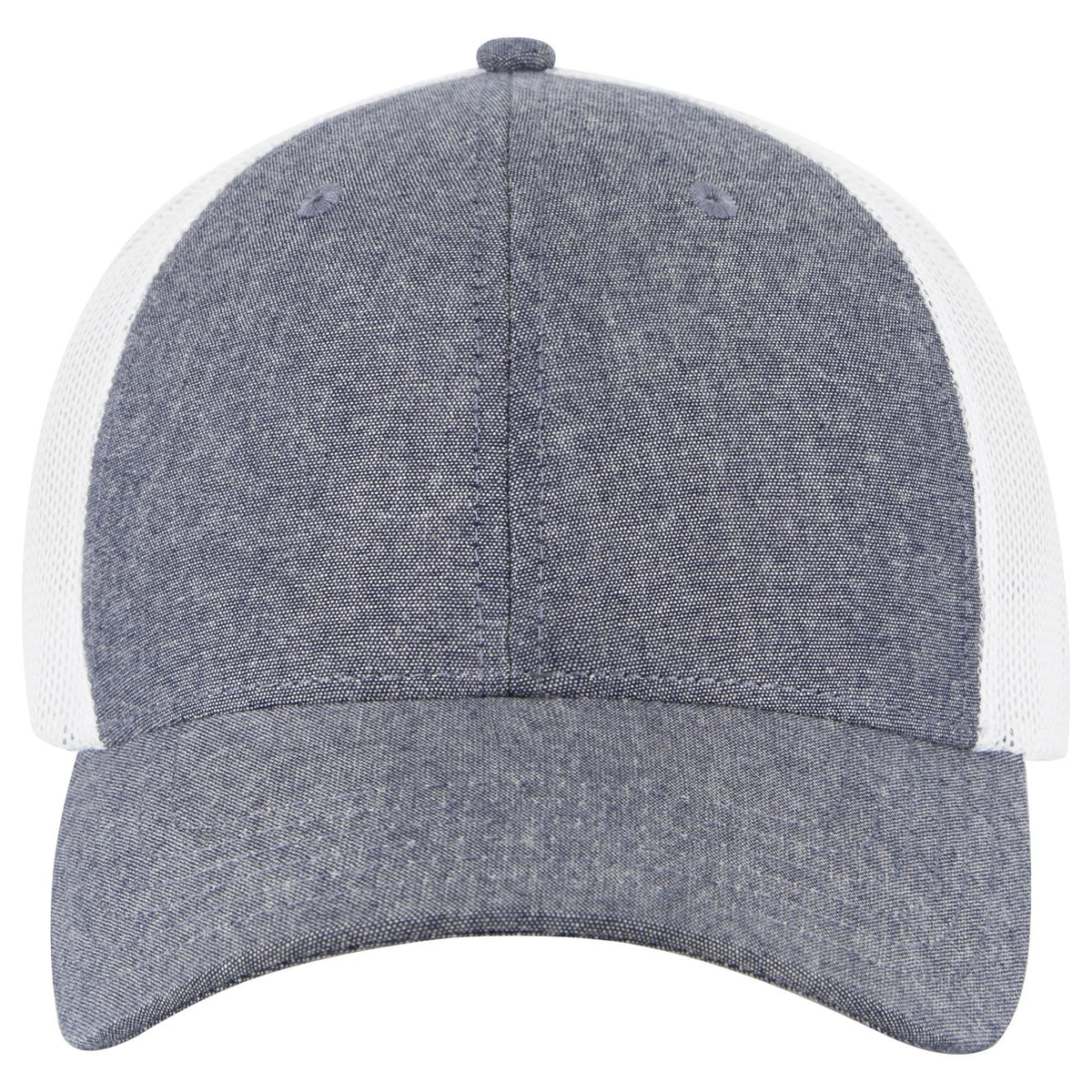 Front View of 0416X - Nvy/Wht OTTO CAP 6 Panel Low Profile Mesh Back Trucker Hat