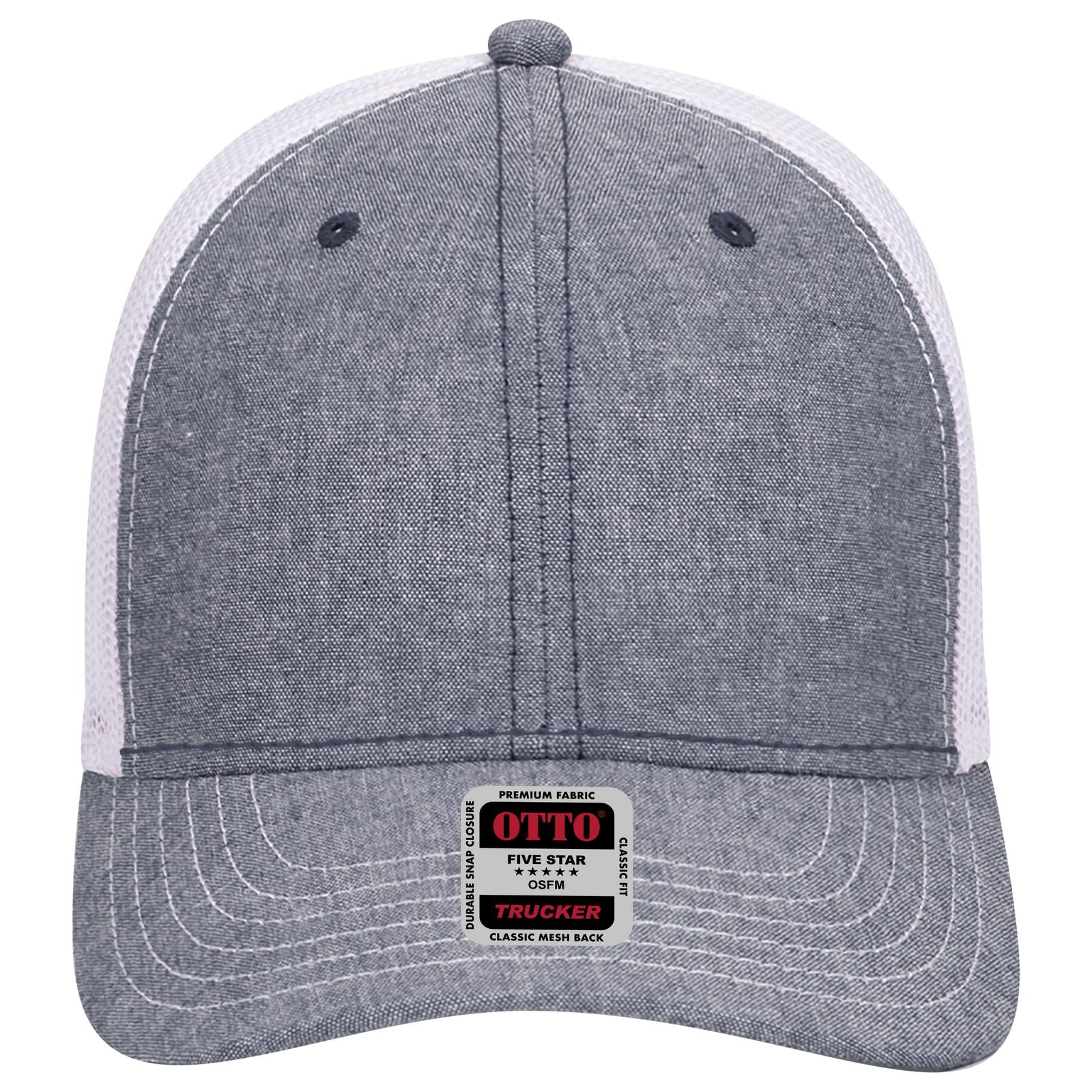 Front View of 0416X - Nvy/Wht OTTO CAP 6 Panel Low Profile Mesh Back Trucker Hat