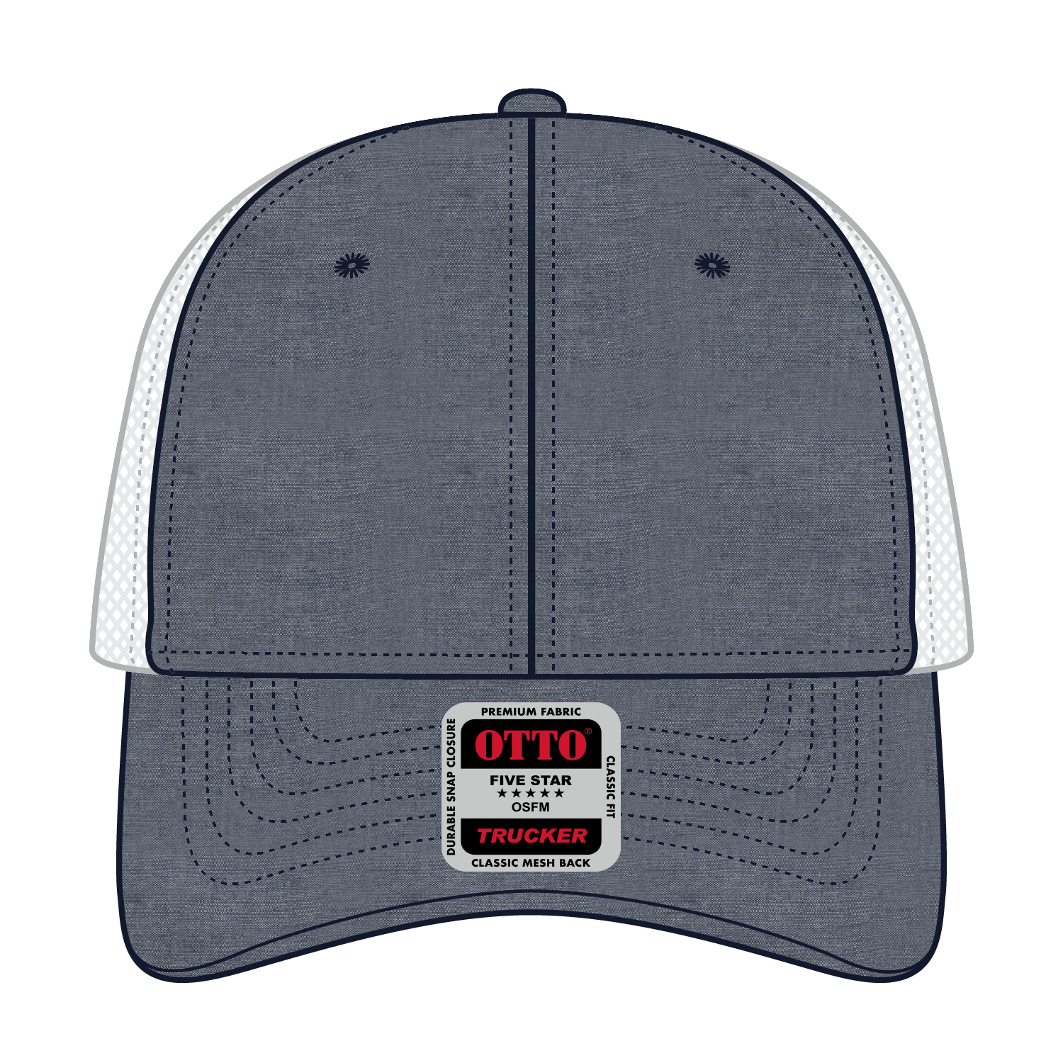 Front View of 0416X - Nvy/Wht OTTO CAP 6 Panel Low Profile Mesh Back Trucker Hat