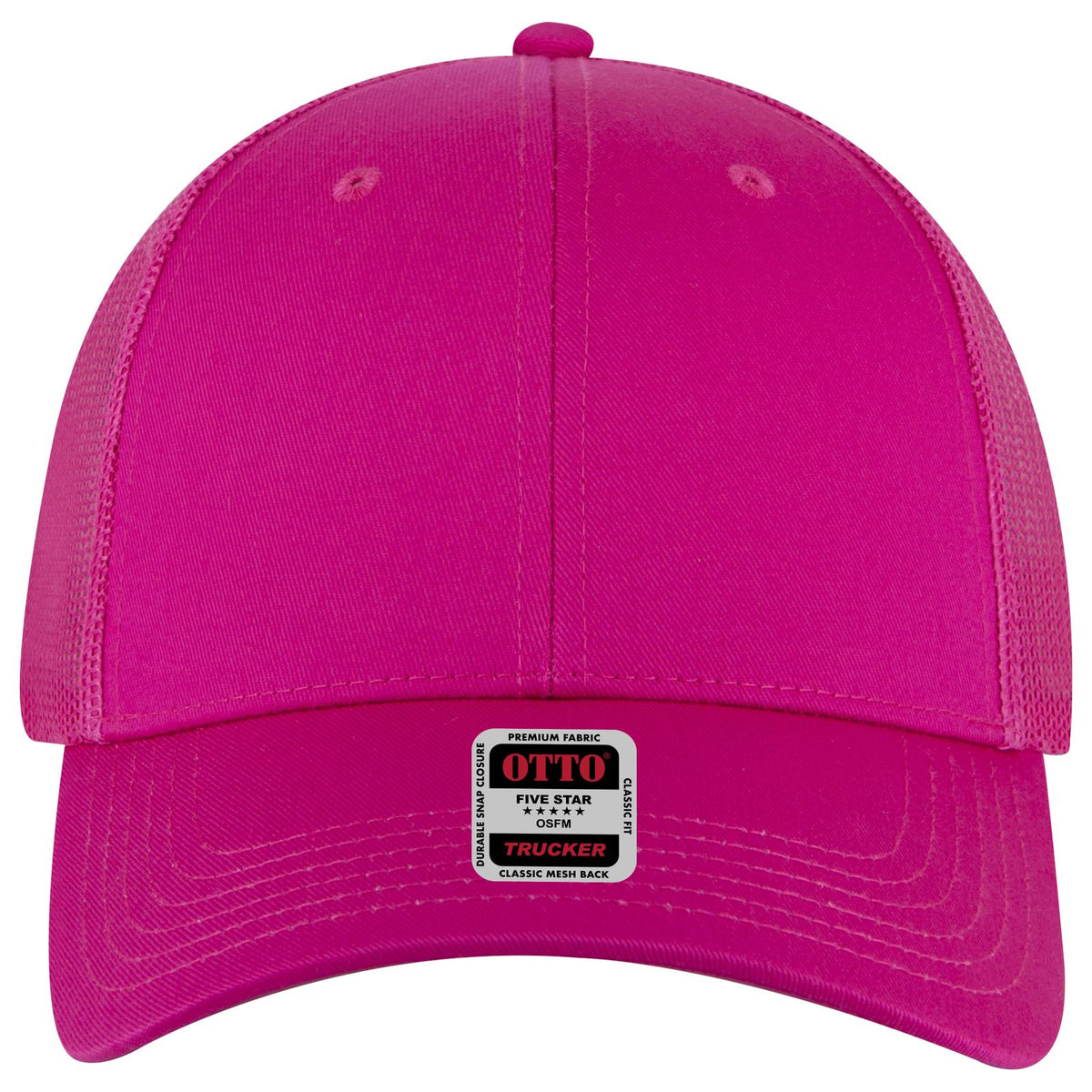 Front View of 042 - Hot Pink OTTO CAP 6 Panel Low Profile Mesh Back Trucker Hat