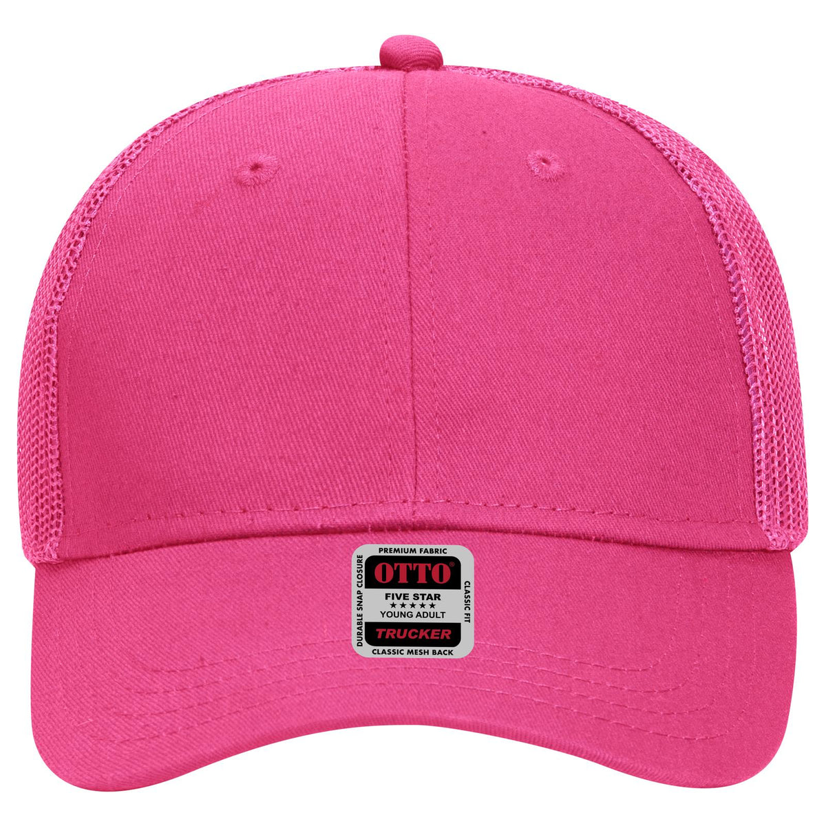 Front View of 042 - Hot Pink OTTO CAP 6 Panel Low Profile Mesh Back Trucker Hat