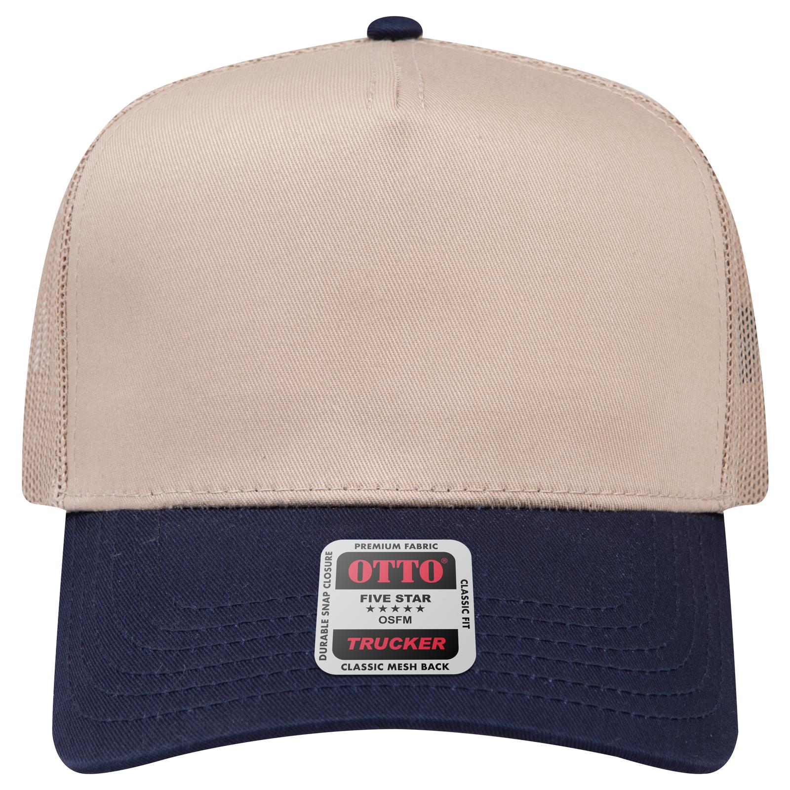 Right View of 0432 - Nvy/Kha OTTO CAP 5 Panel Mid Profile Mesh Back Trucker Hat
