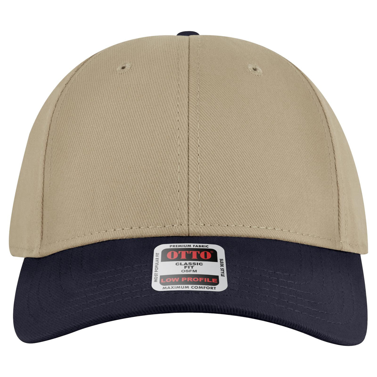 Front View of 0432 - Nvy/Kha OTTO CAP 6 Panel Low Profile Baseball Cap