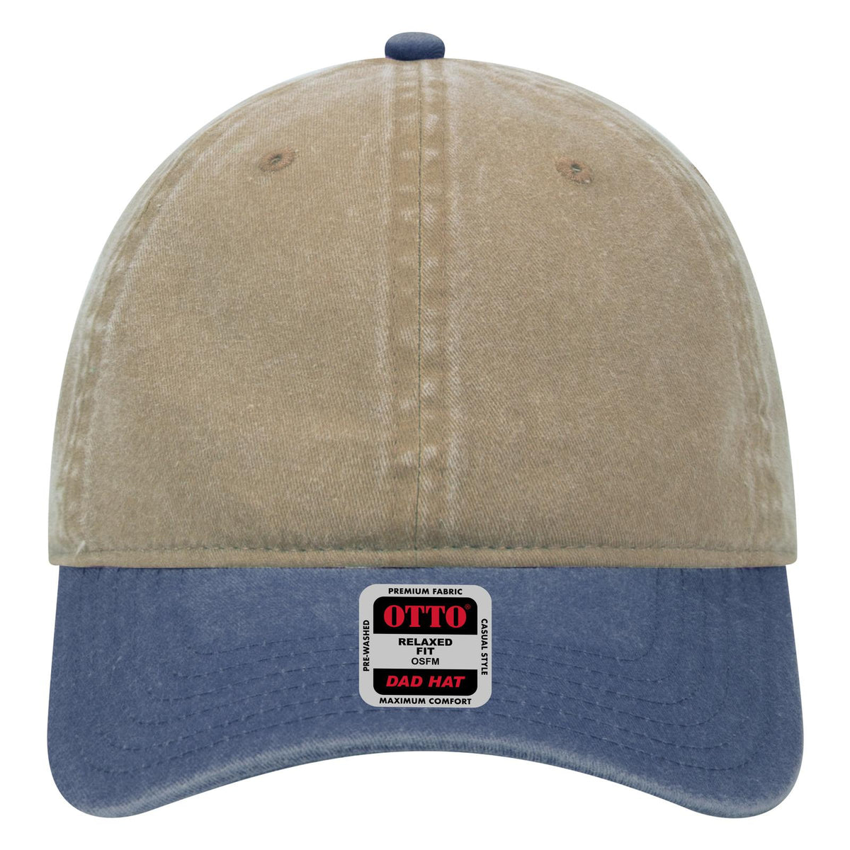 Front View of 0432 - Nvy/Kha OTTO CAP 6 Panel Low Profile Dad Hat