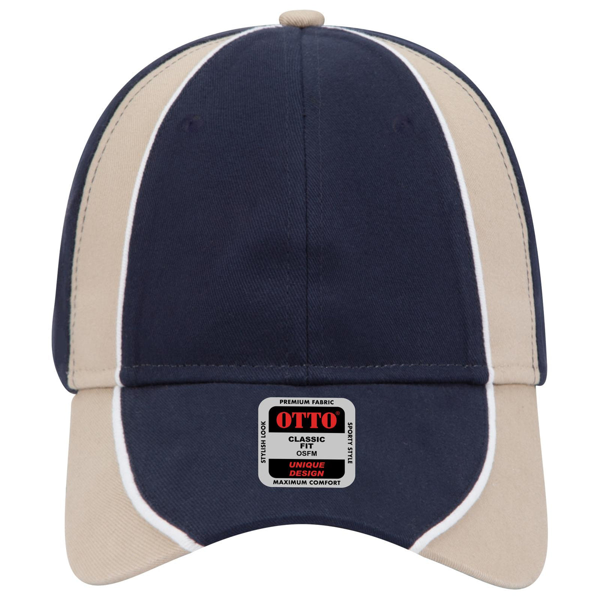 Front View of 043216 - Nvy/Kha/Wht OTTO CAP 6 Panel Low Profile Baseball Cap
