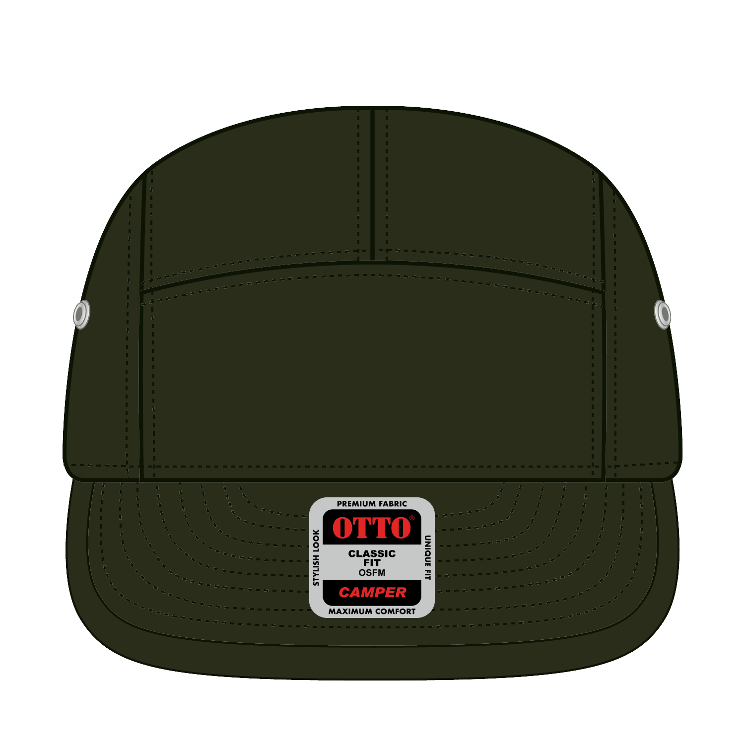 Front View of 046 - Dk. Ol. Green OTTO CAP 5 Panel Camper Hat
