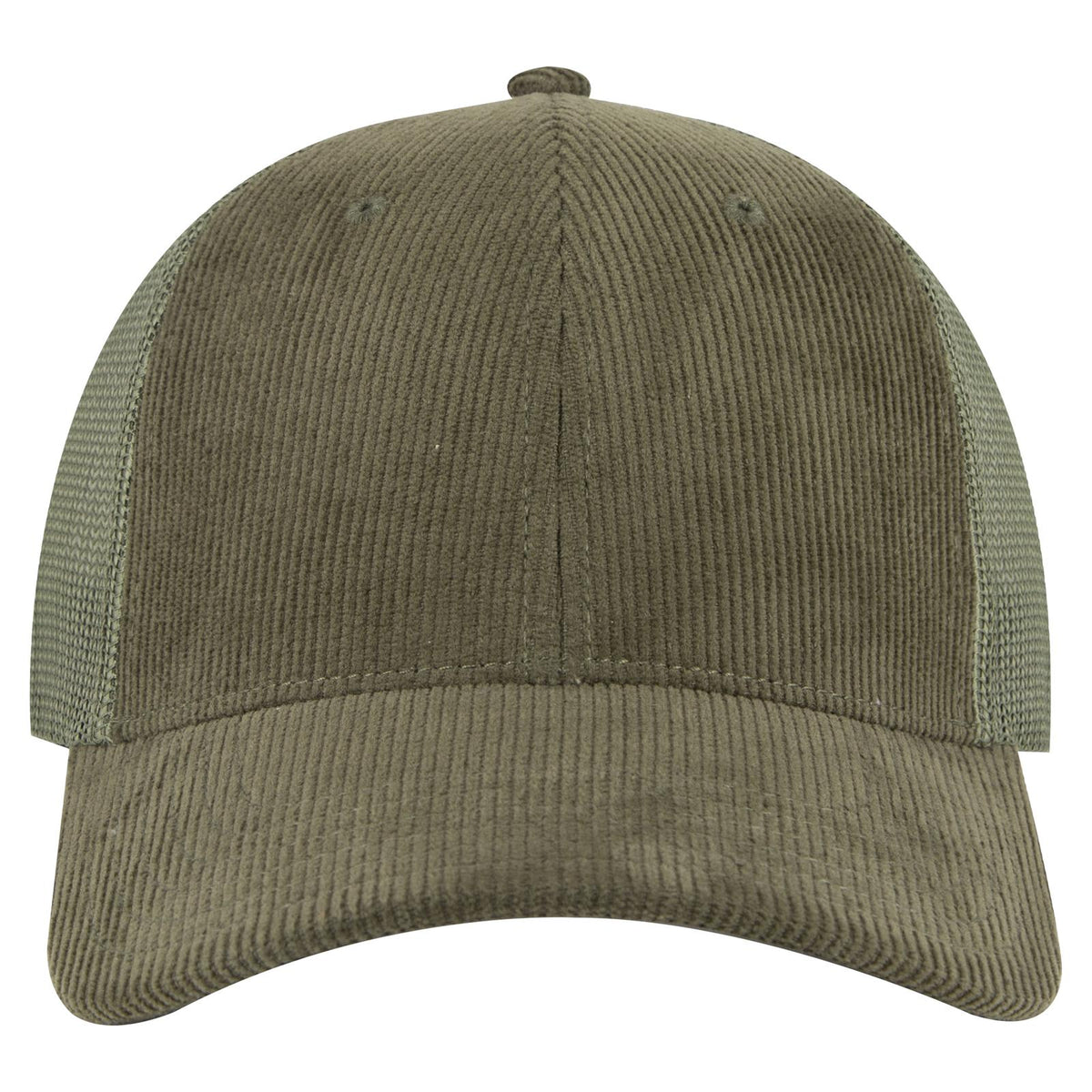 Front View of 046F - Dk Ol Grn OTTO CAP 6 Panel Low Profile Mesh Back Trucker Hat