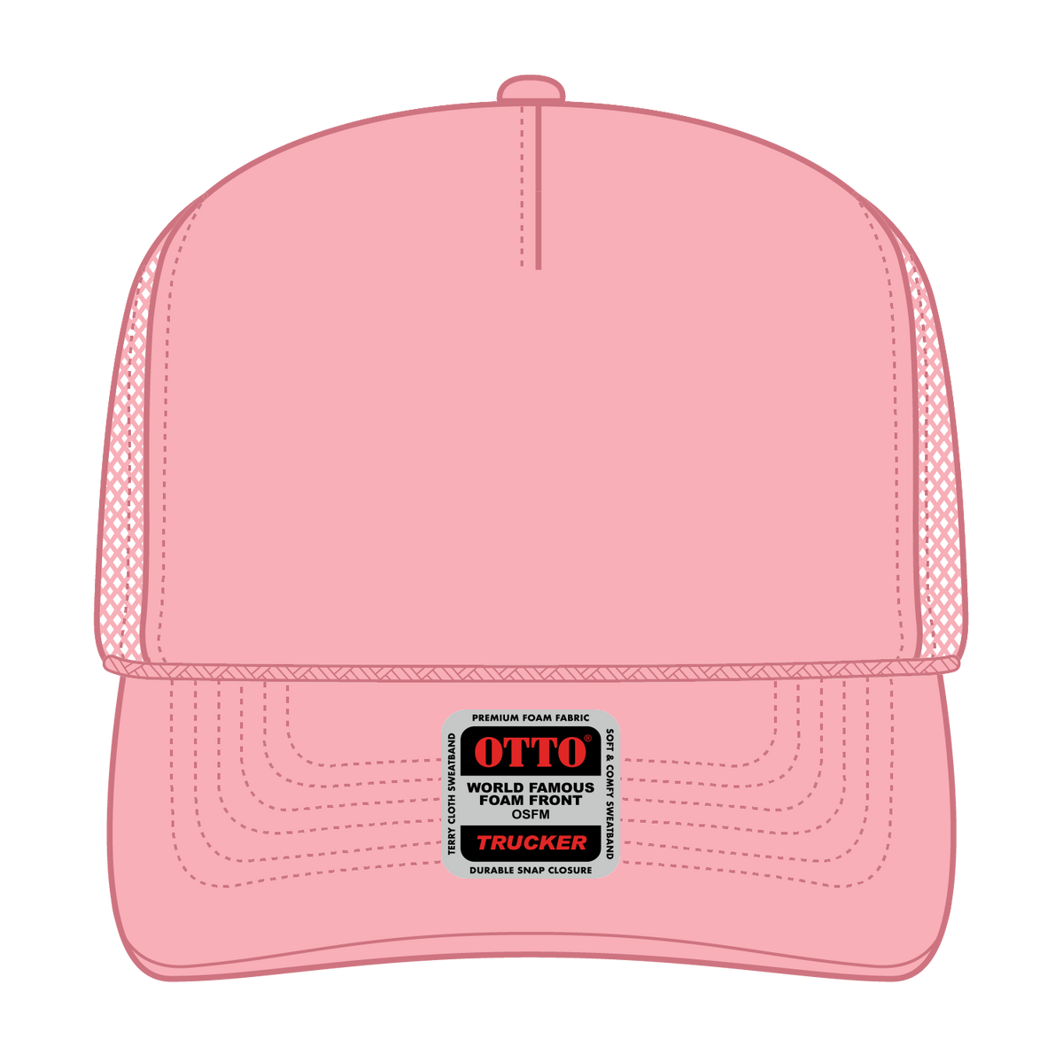 Front View of 050 - Pink OTTO CAP 5 Panel High Crown Mesh Back Trucker Hat