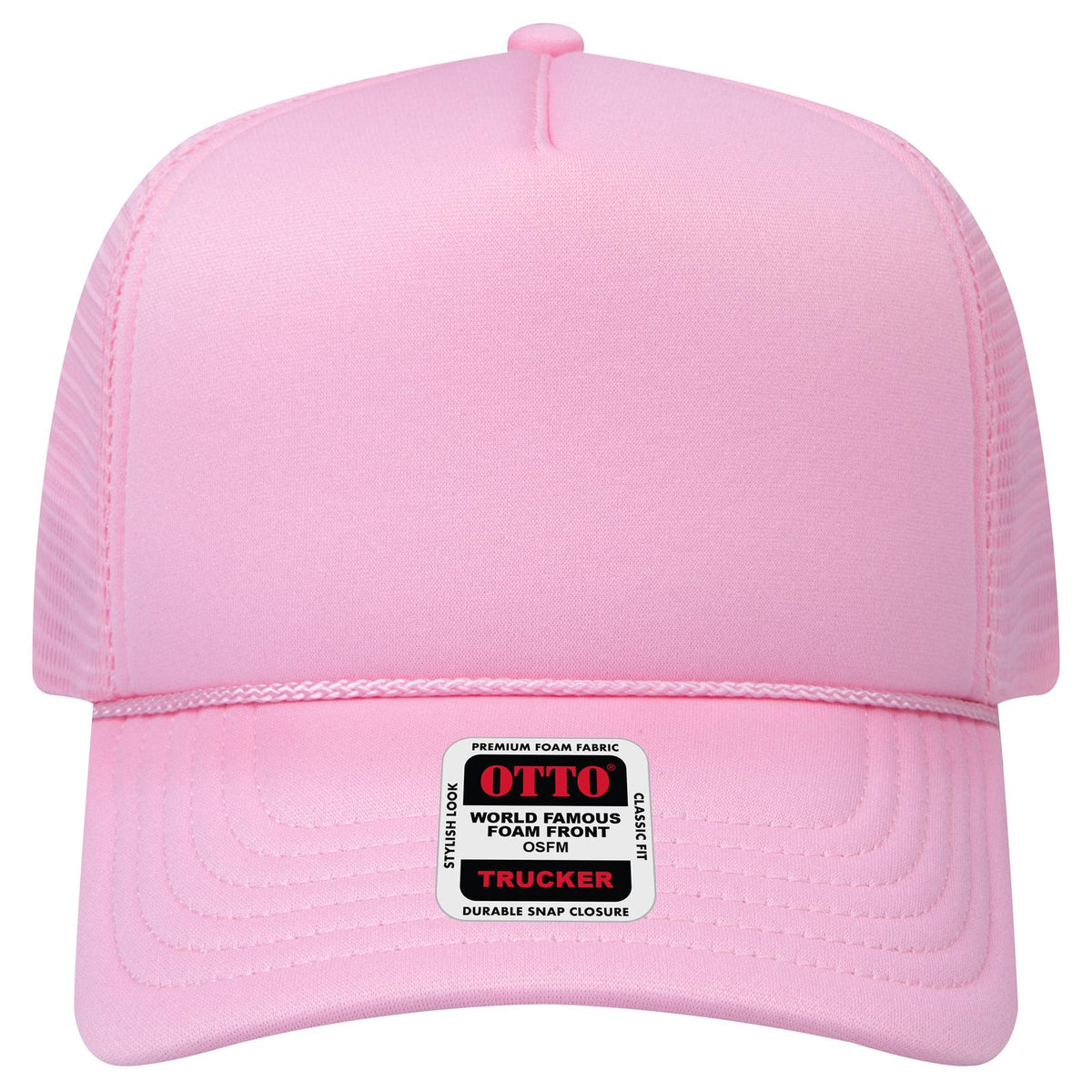 Front View of 050 - Pink OTTO CAP "OTTO COMFY FIT" 5 Panel High Crown Mesh Back Trucker Hat
