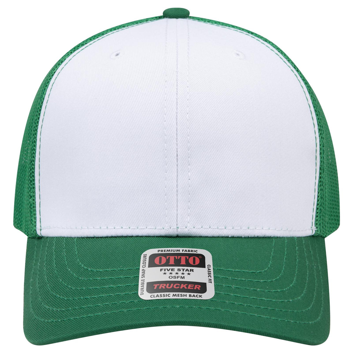 Front View of 051605 - Kly/Wht/Kly OTTO CAP 6 Panel Mid Profile Mesh Back Trucker Hat
