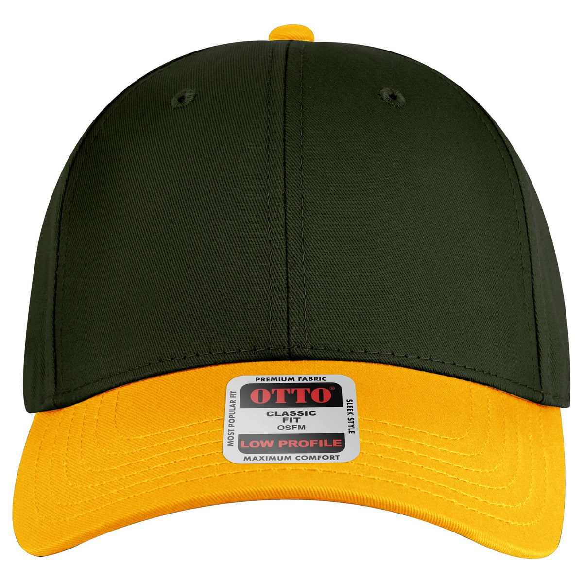 Front View of 061717 - Gld/Dk.Grn/Dk.Grn OTTO CAP 6 Panel Low Profile Baseball Cap