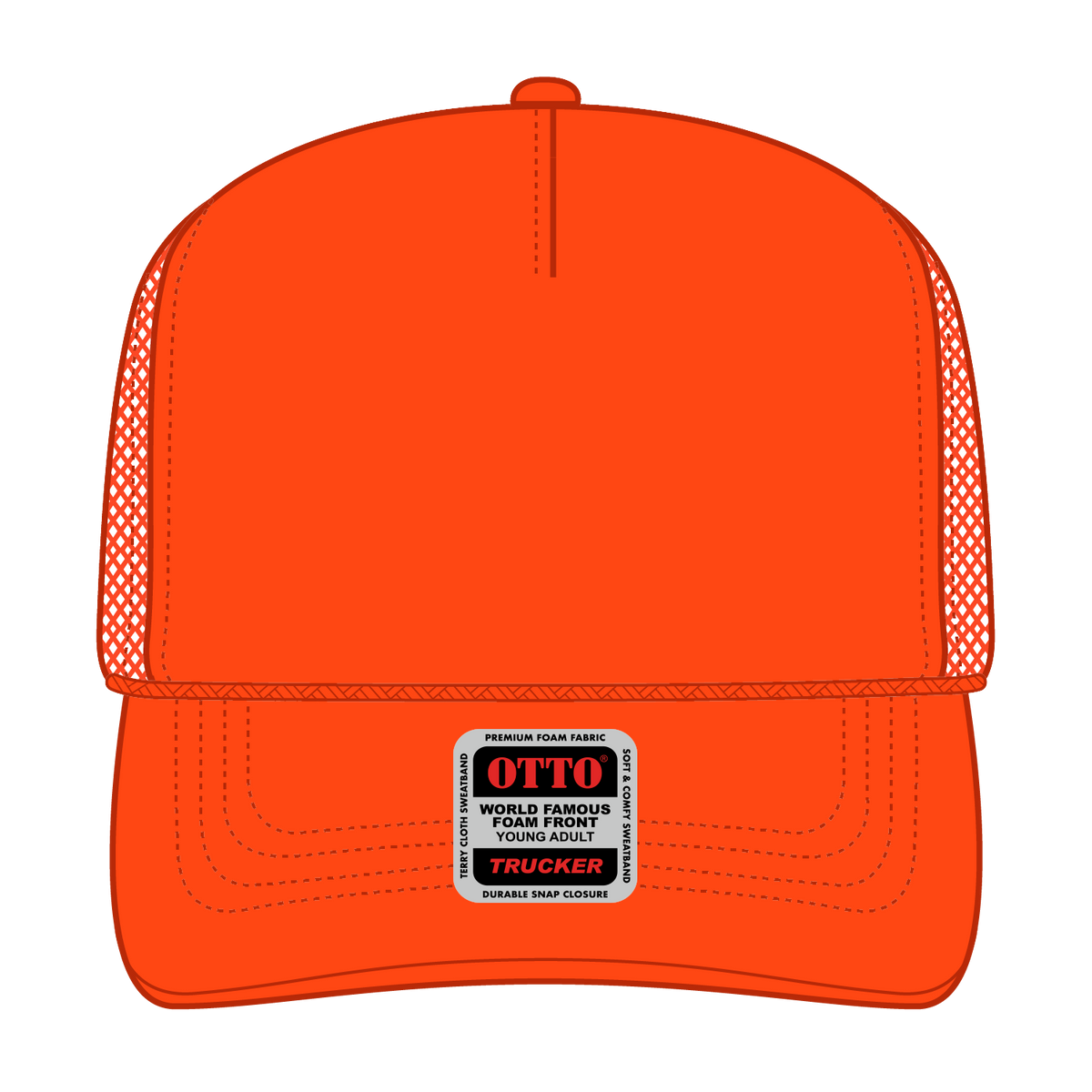 Front View of 062 - Orange OTTO CAP 5 Panel High Crown Mesh Back Trucker Hat