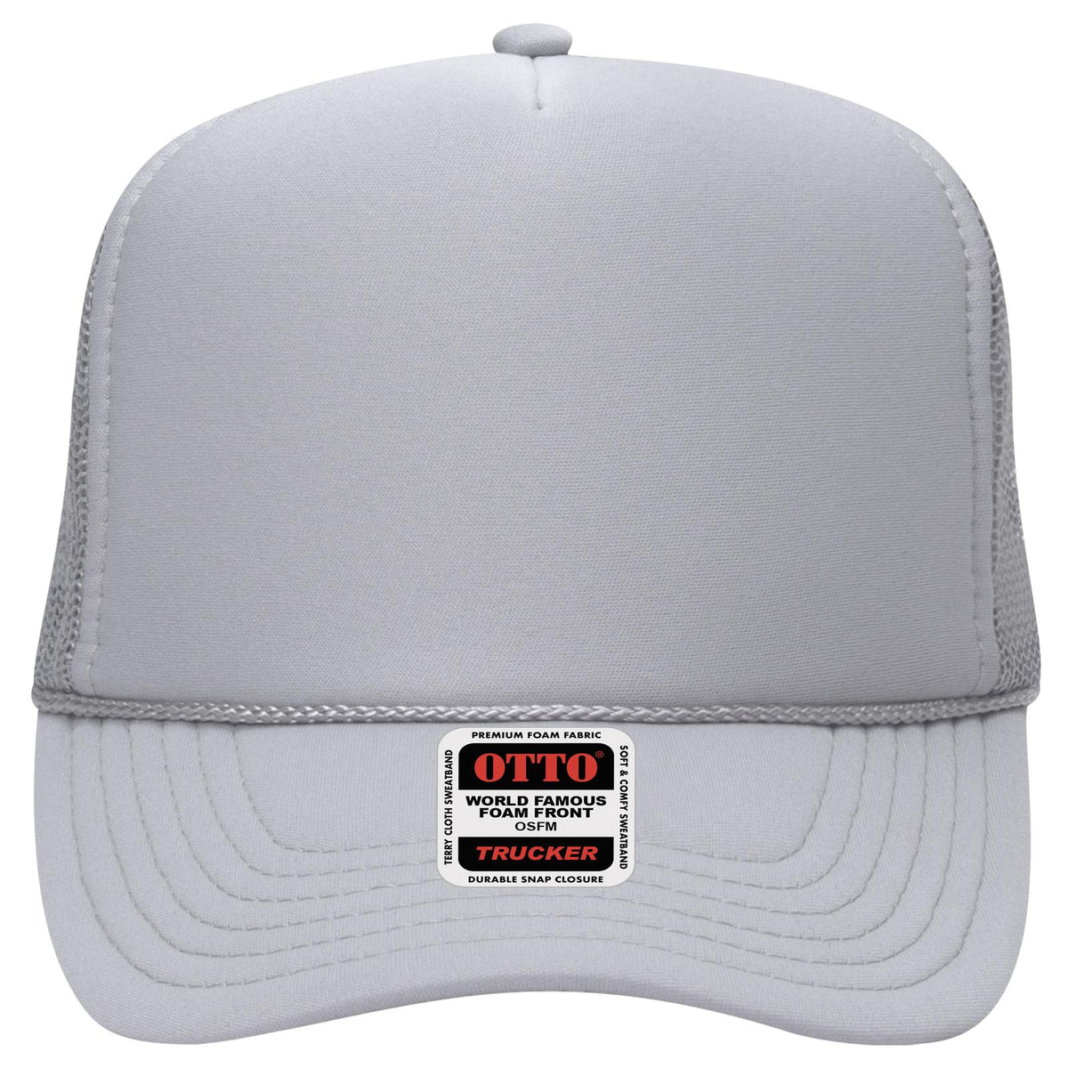 Front View of 064 - Silver Gray OTTO CAP 5 Panel High Crown Mesh Back Trucker Hat