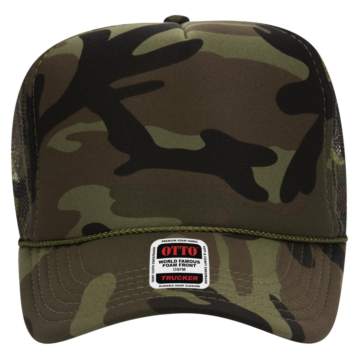 Front View of 0703CPB OTTO CAP 5 Panel High Crown Mesh Back Trucker Hat