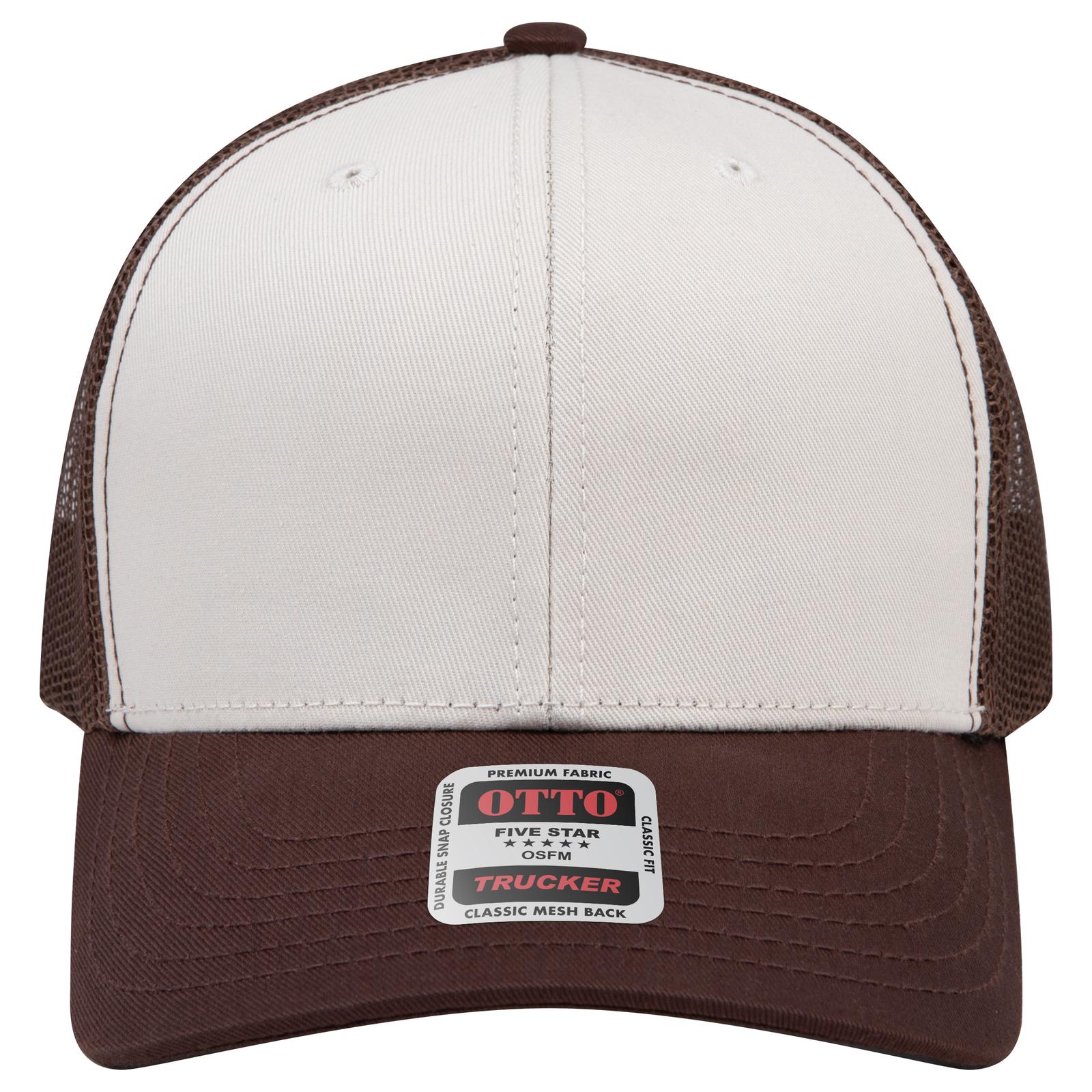 Right View of 073107 - Brn/Natrl/Brn OTTO CAP 6 Panel Mid Profile Mesh Back Trucker Hat