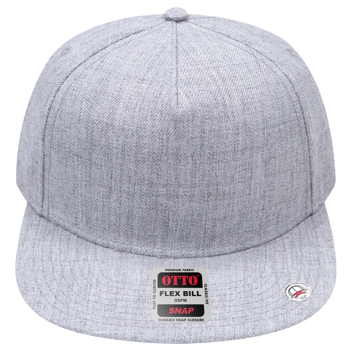Front View of 074 - Heath. Gray OTTO CAP "OTTO SNAP" 5 Panel Pro Style Snapback Hat