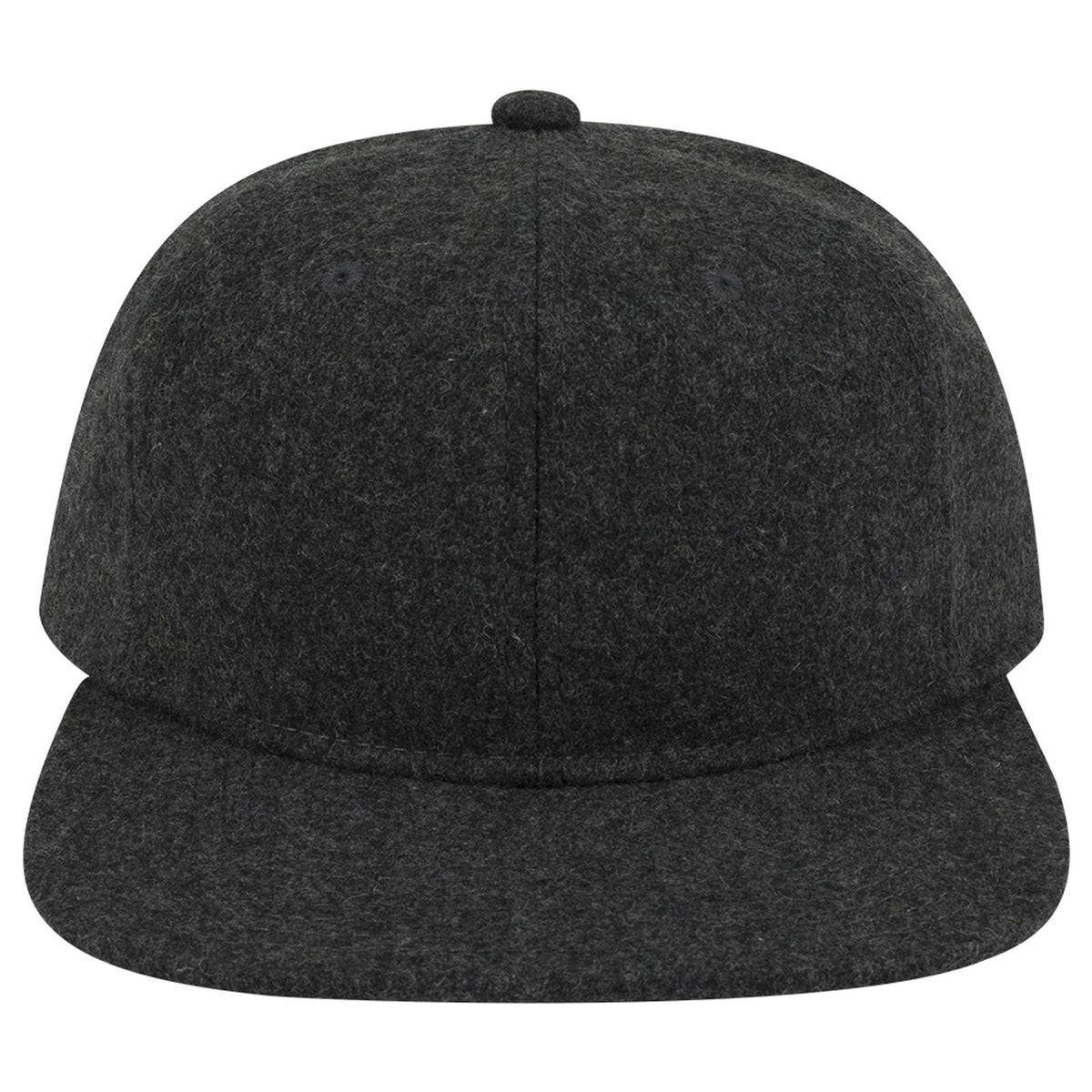 Front View of 080 - Heath. Black OTTO CAP 6 Panel Mid Profile Flat Visor Strapback Hat
