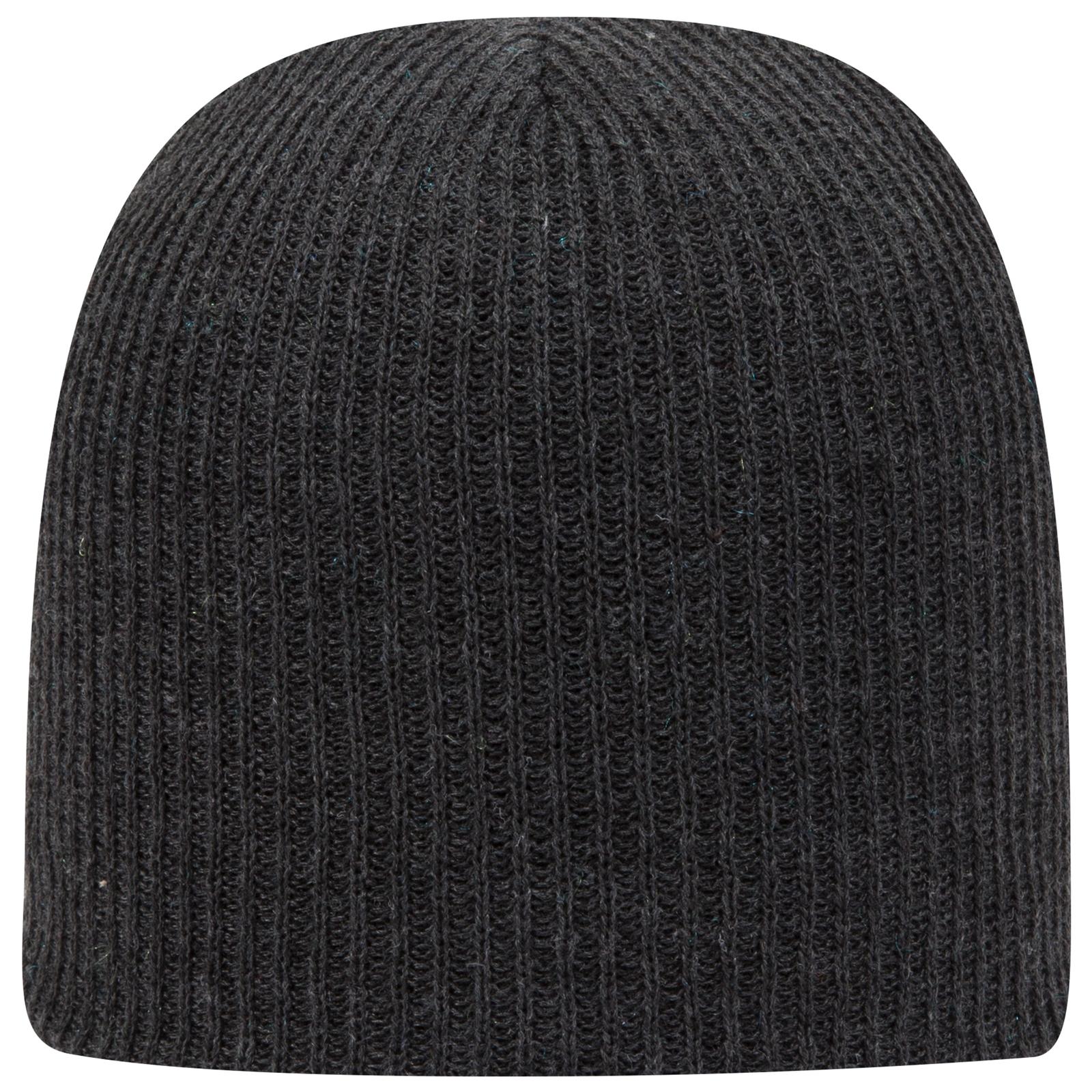 Front View of 080 - Heath. Black OTTO CAP 9 1/2" Premium Rib Knit Beanie